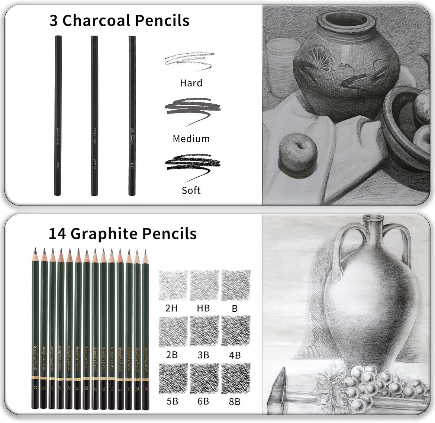 36 Pack Sketch Pencils Drawing Kit, Drawing Pencils With Sketchbook, Graphite, and Charcoal Pencils, Art Supplies for Adults,Beginners,Artists,Students&#xFF0C;Ideal for Drawing, Sketching