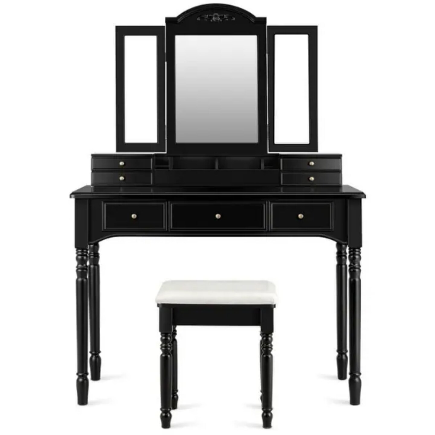 Makeup Dressing Table with Tri-Folding Mirror and Cushioned Stool Perfect for Women