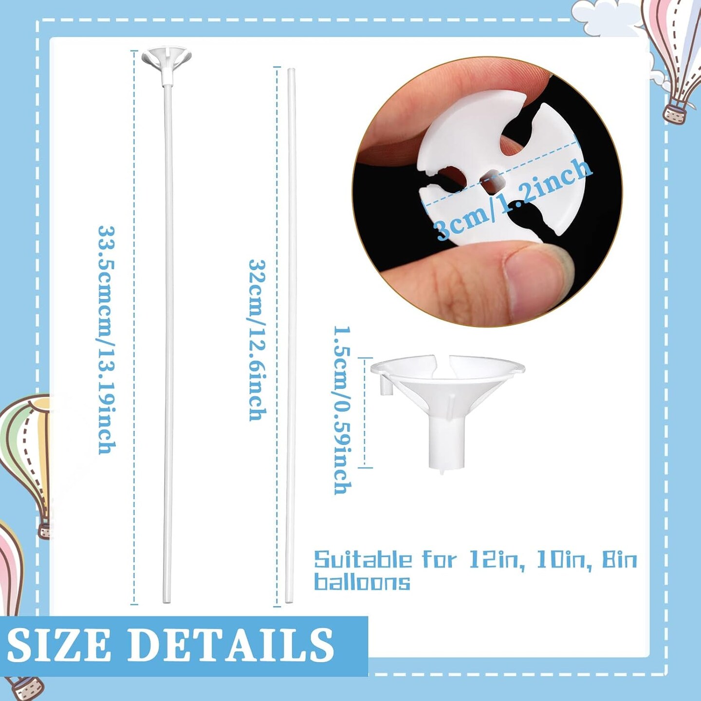 300 Pcs Plastic Balloon Stick with Cup, Balloon Stick with Base Holder Stand for Birthday Wedding Graduation Prom Baby Shower Party Decoration Supplies(White)