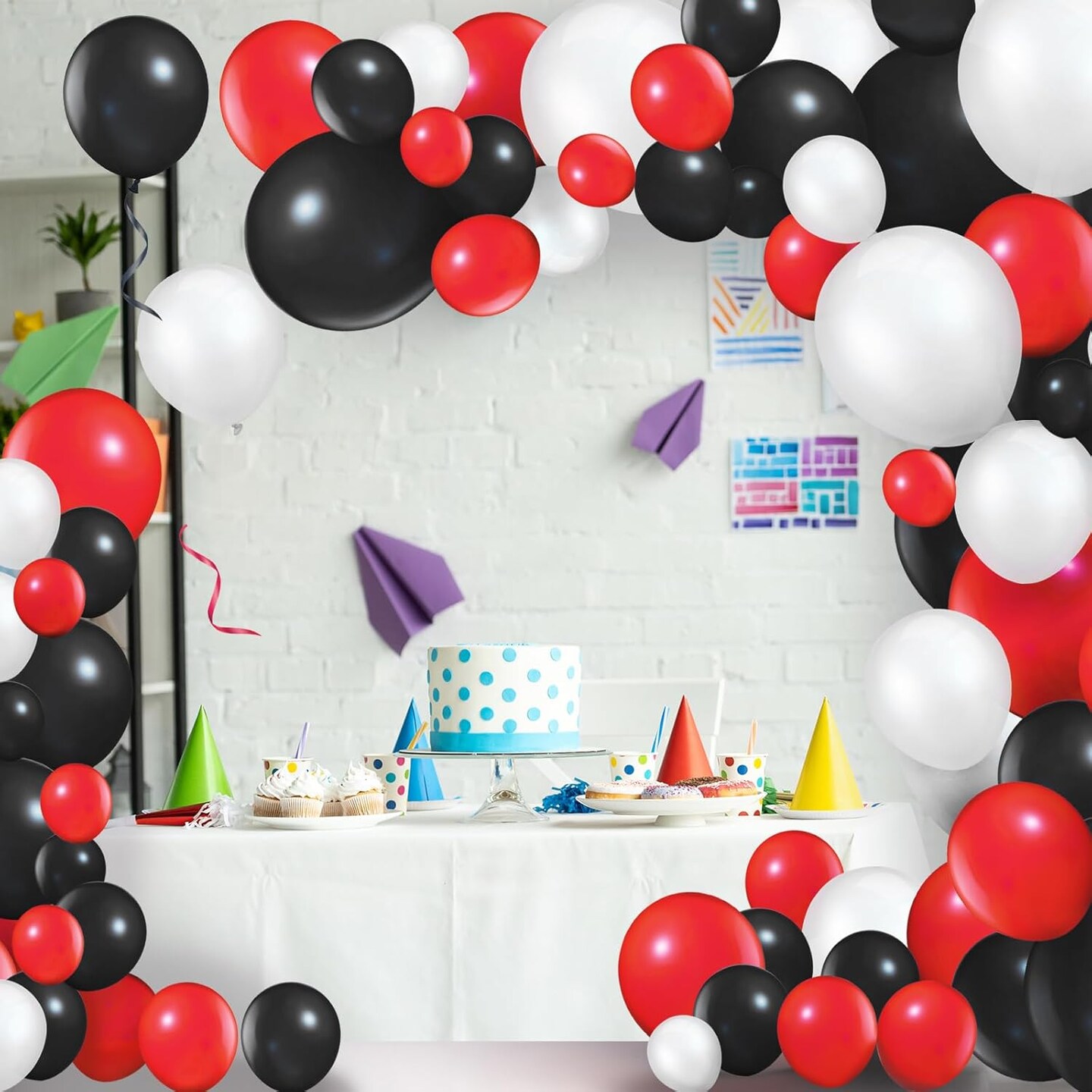 100 Pcs Red Black White Latex Balloons