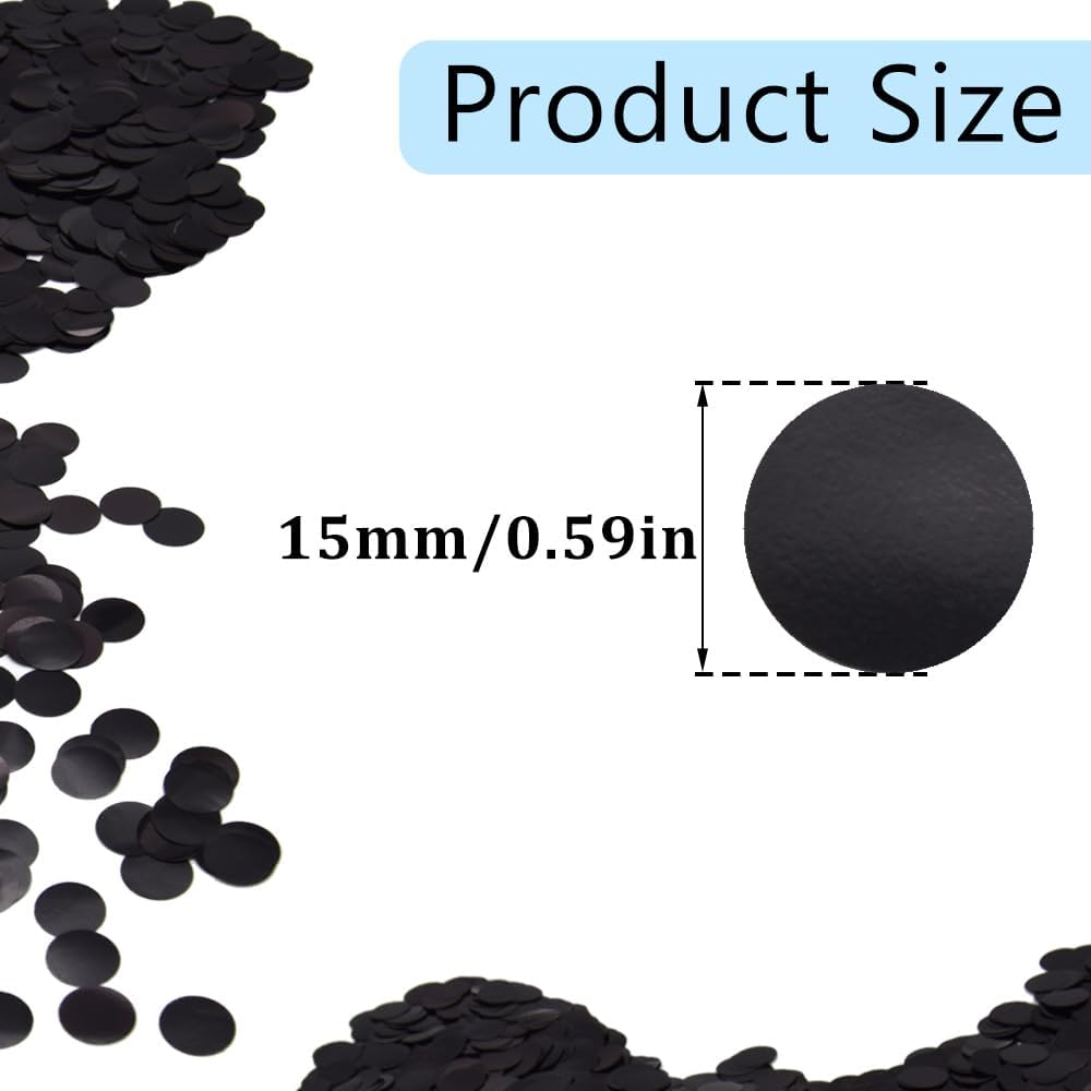 50g/1.76oz Metallic Glitter Foil Confetti 15mm Black Round Confetti Glitter Table Circle Dots Confetti Throwing Sequins for Party Decorations (Black/ZX-YX)