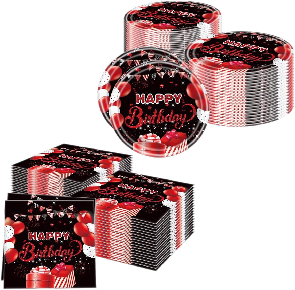 Red and Black Birthday Party Tableware Supplies Set, Red Birthday Party Confetti Sprinkles Happy Birthday Party Decorations 40PCS