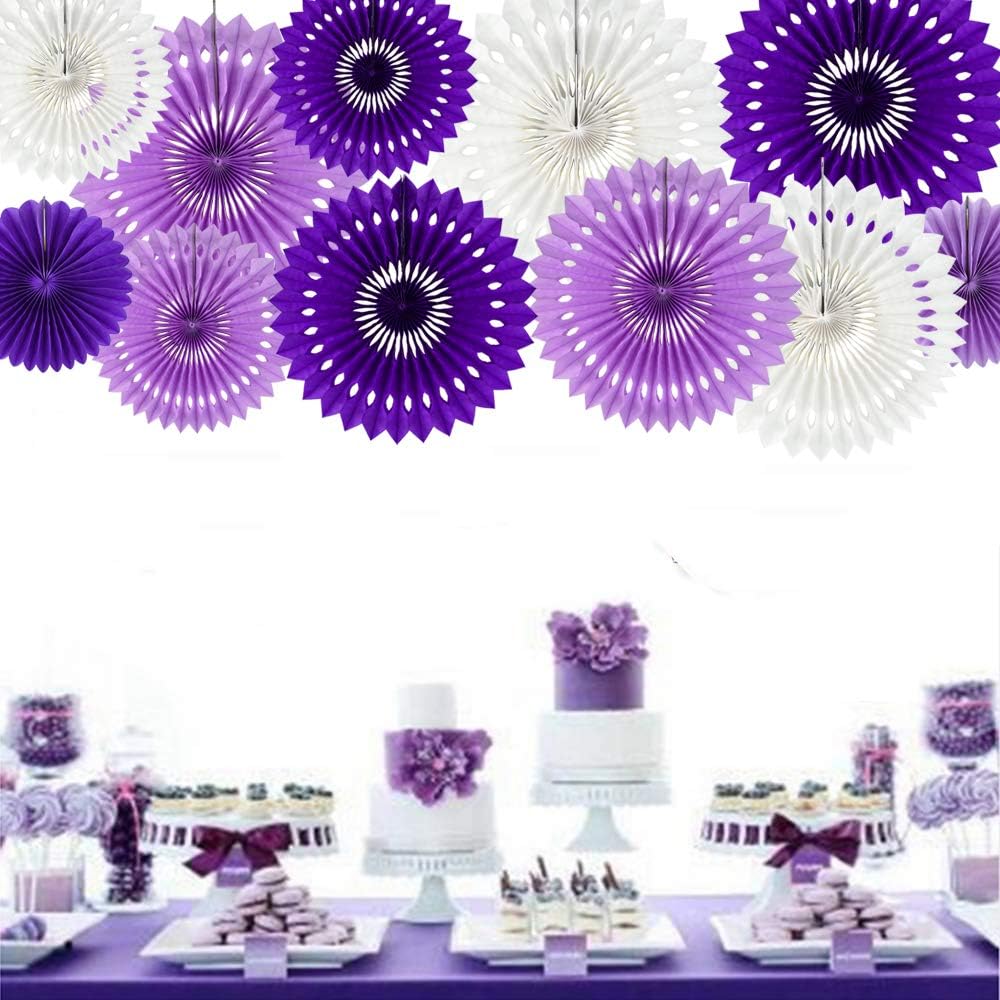 Lavender Purple White Tissue Hanging Honeycomb Round Paper Fans Decoration Set for Birthday Baby Shower Bachelorette Wedding Photo Booth Backdrops Anniversary Paper Party Supplies(11 Packs)