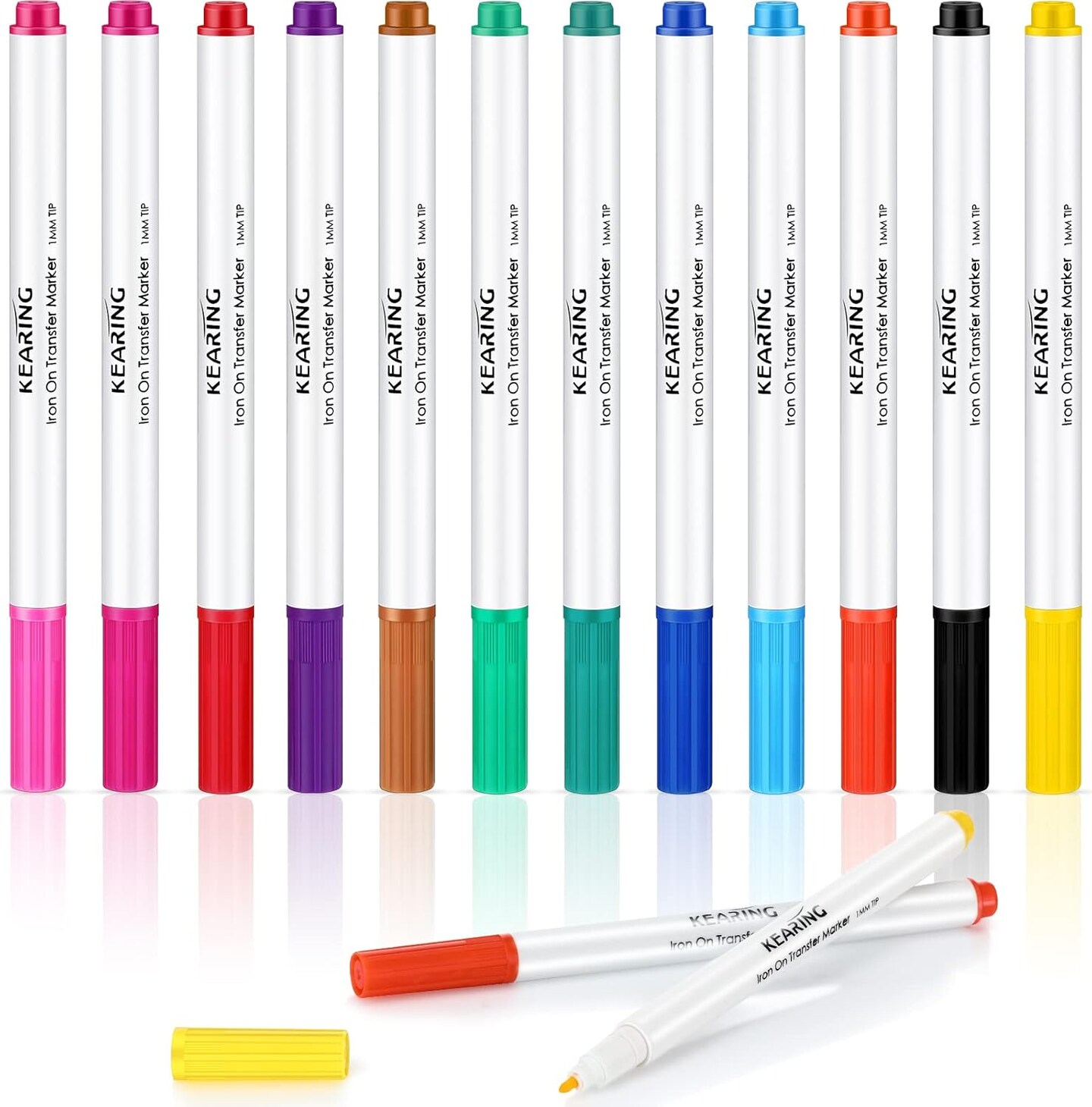 12 Pcs Iron on Markers Sublimation Embroidery Transfer Pen Heat Fabric Marker Fade Resistant Infusible Ink for T-Shirts Pillow Clothes Canvas, 12 Assorted Colors