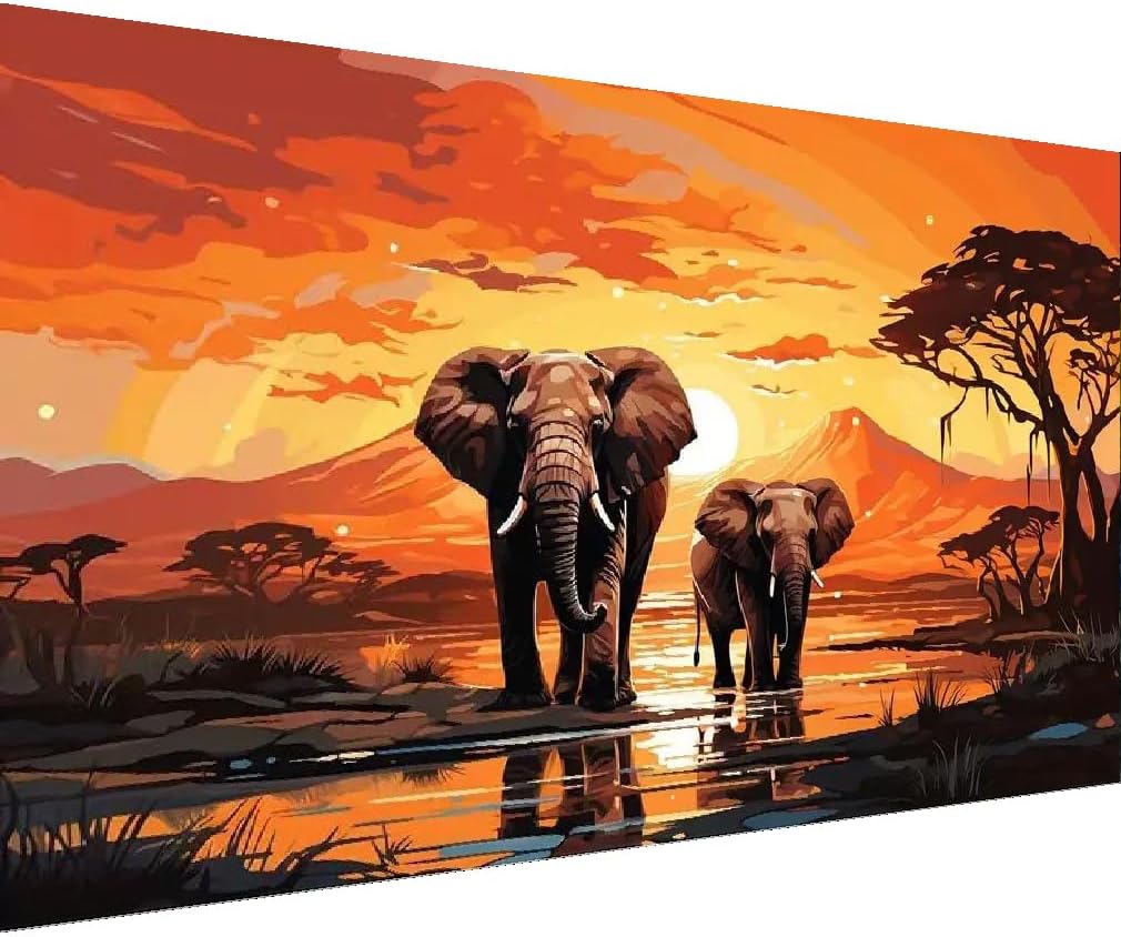 Elephant Diamond Painting Kits for Adults - Art Beginner, Large Size 5D DIY Full Drill Dots Animal Paintings with Diamonds Gem and Crafts Gem Art Painting Kits Home Wall Decor 27.5 x15.7inch