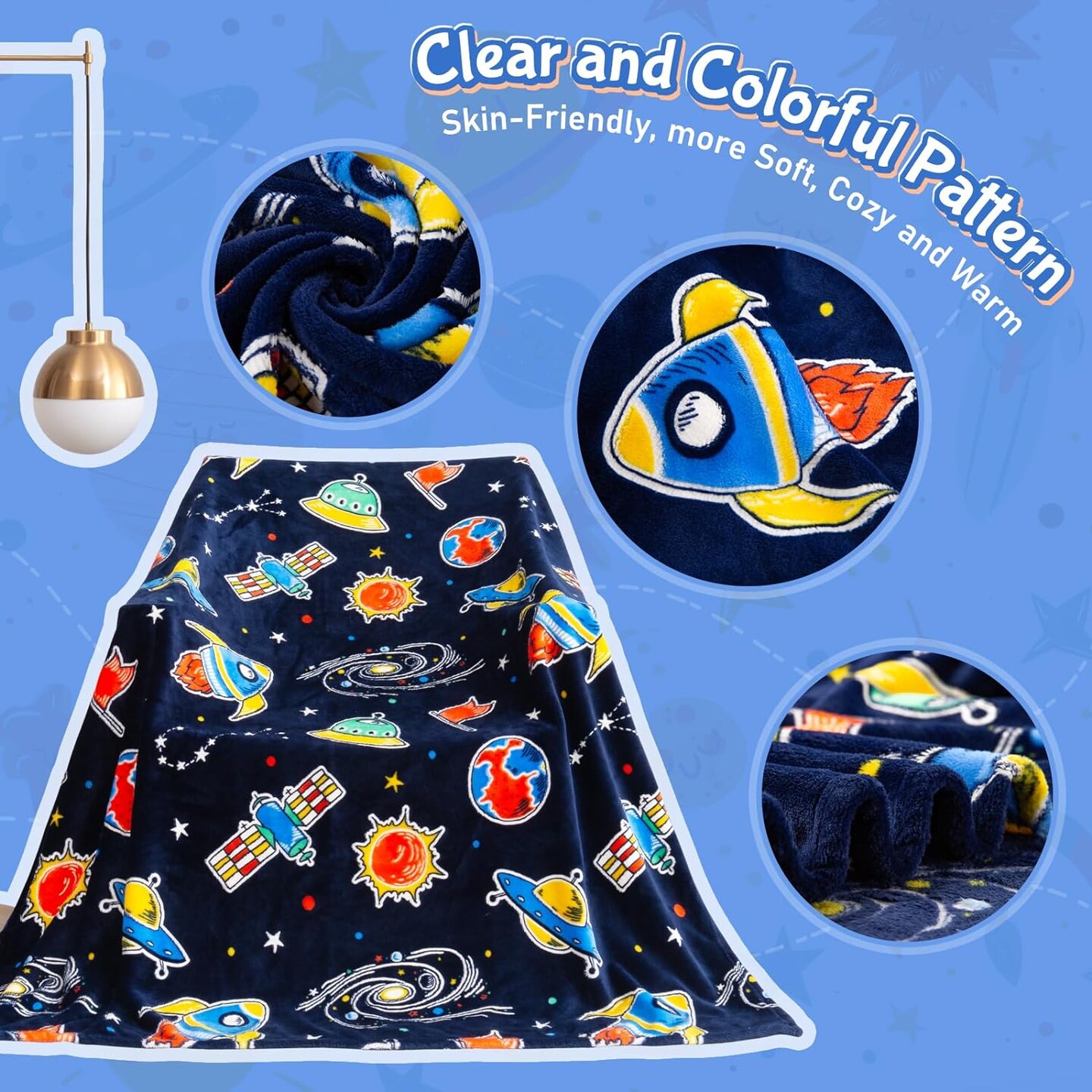 Glow in The Dark Galaxy Space Blanket Gifts for Boys Girls, Star Planet and Solar System Decor for Adult Kids