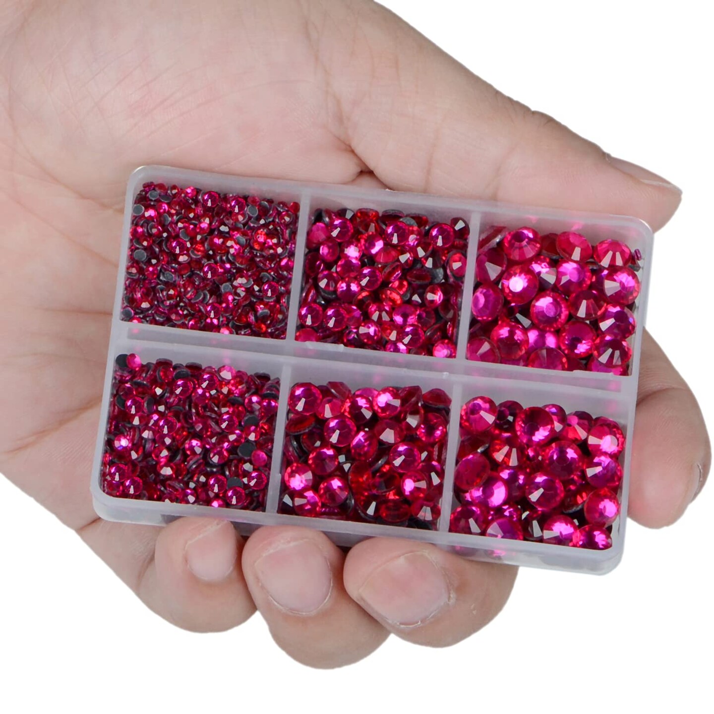 6400pcs Pink & Fuchsia Hotfix Flatback Rhinestones 5 Mixed Sizes with Tweezers & Pen