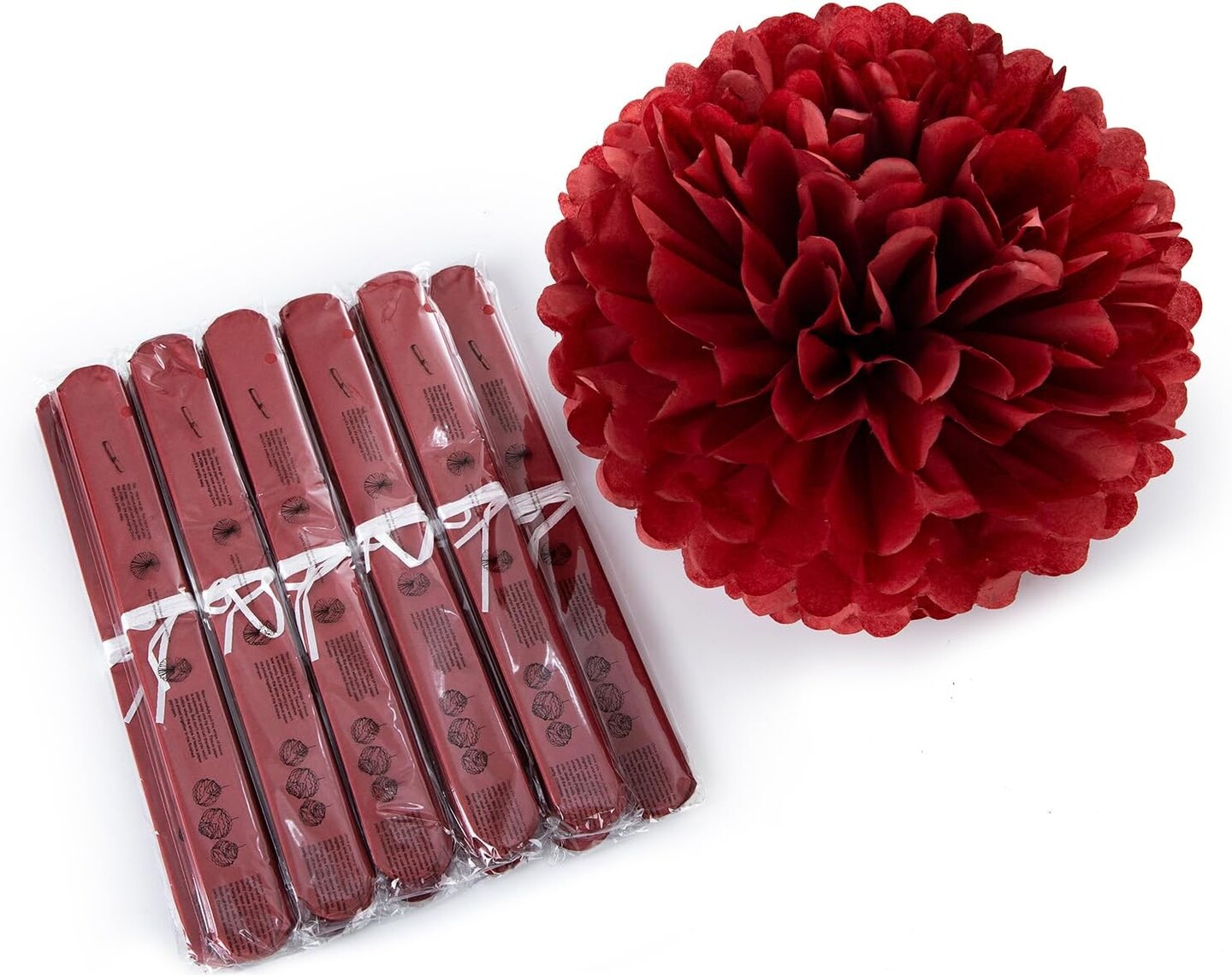 12&#x22; Burgundy Tissue Pom Poms DIY Hanging Decors Paper Flower Balls for Bridal Shower Birthday Party Wedding Backdrop Dessert Table Decoration Supplies, Pack of 12