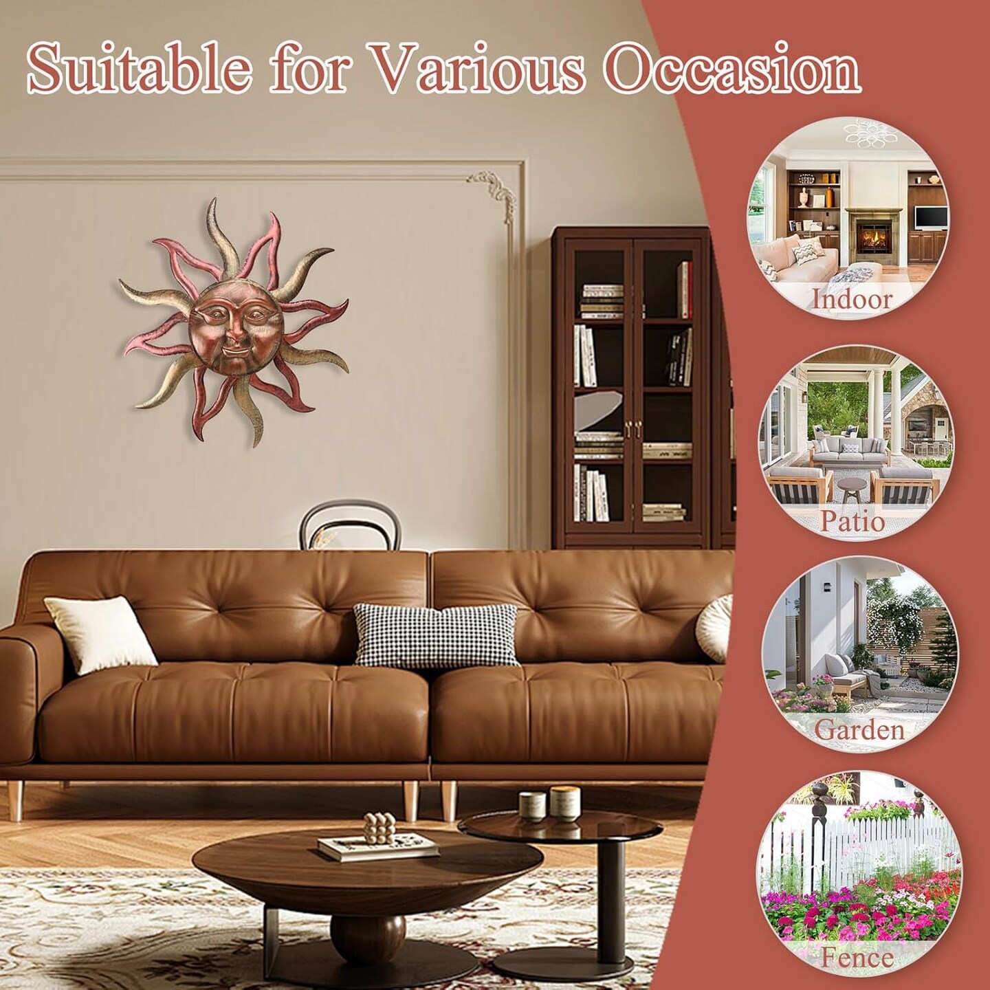 Outdoor Summer Wall Decor Rust Proof, Sun Face Metal Wall Art Decor Hanging for Indoor Outdoor, Patio, Fence, Garden(26 Inch)