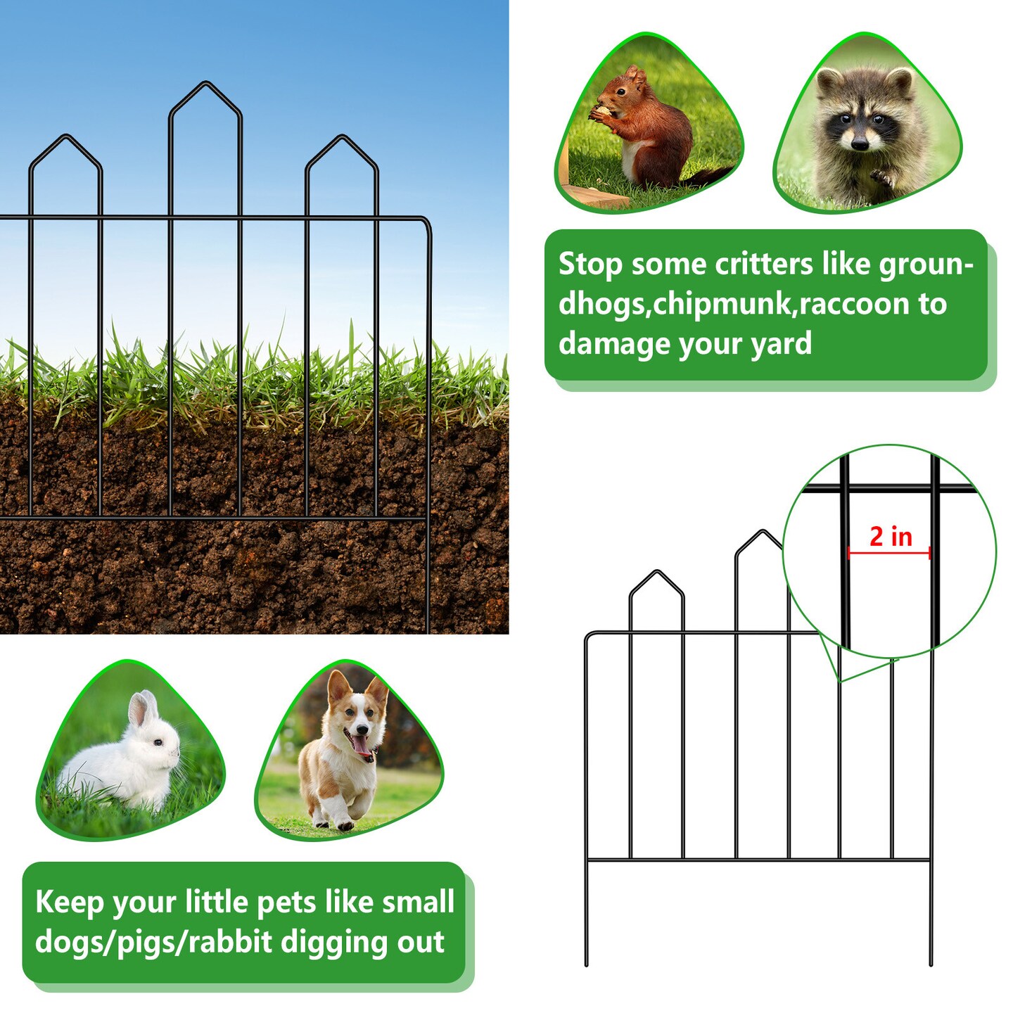 10 Pack Rustproof Decorative Garden Fence Panels - 23.6in H x 10ft L Metal Animal Barrier, Snap-On Border for Lawns &#x26; Gardens