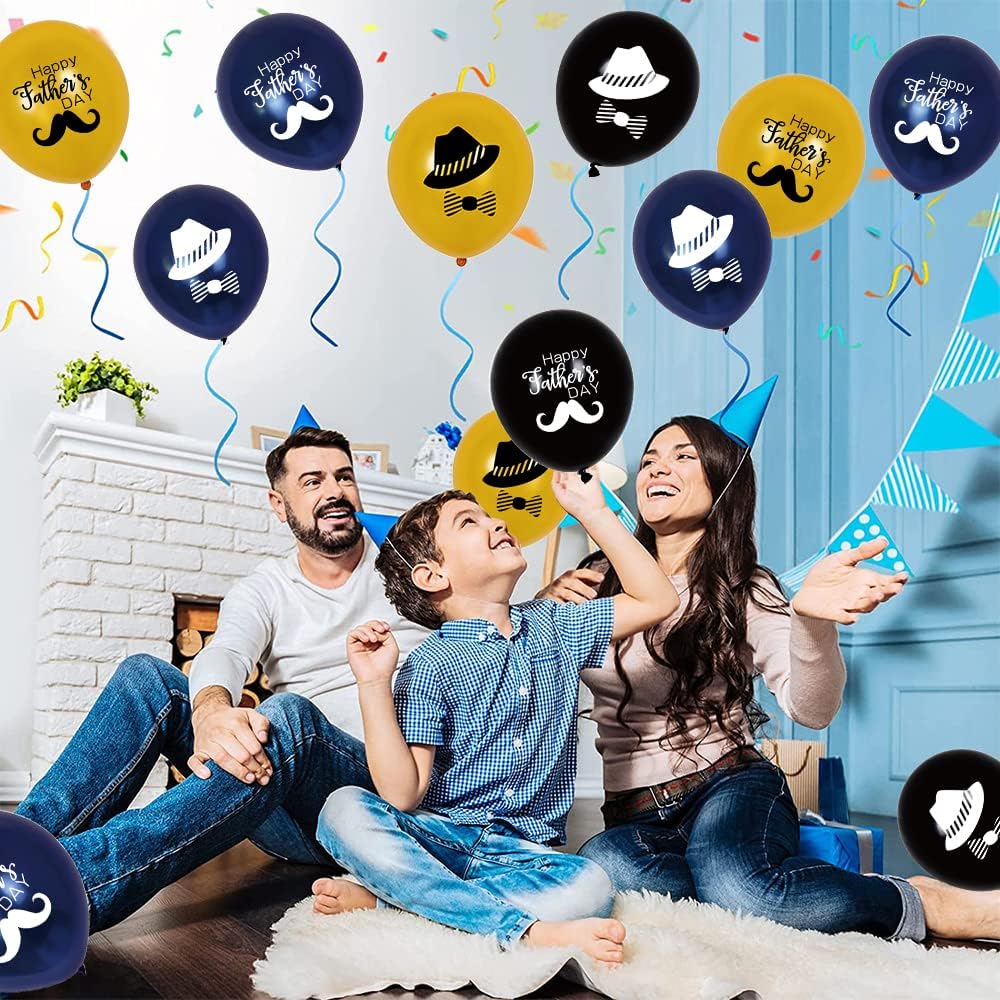 Happy Father&#x27;s Day Balloon Party Decoration Supplies, 12pcs Latex Balloon Set, black, dark blue, gold, the best Dad&#x27;s birthday party party party supplies