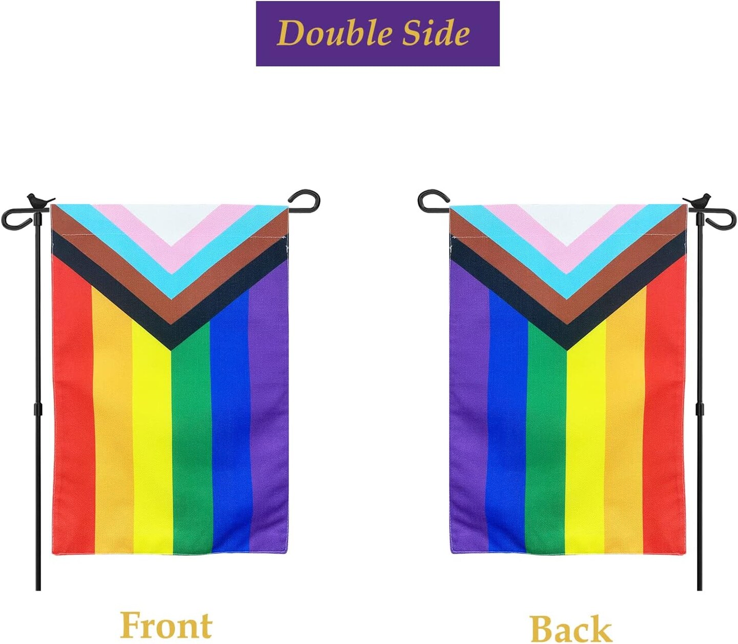 Progress Pride Garden Flag - Small Rainbow LGBT Flags 12x18 Inch Gay Lesbian Transgender Community Banner Fade Resistant for Indoor Outdoor Yard