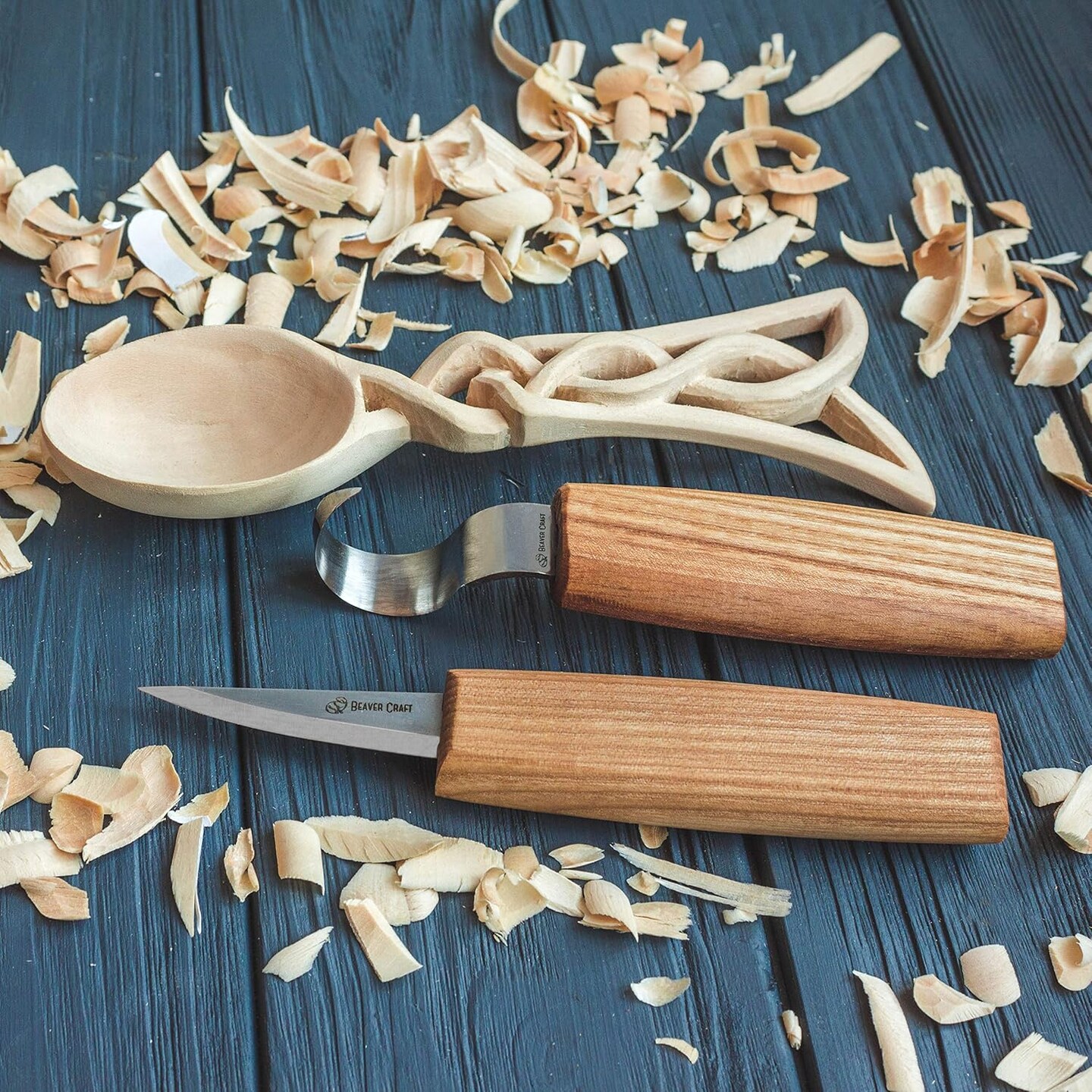 Wood Spoon Carving Kit for Beginners DIY04 - Whittling Set Includes Spoon Carving Tools, Sloyd Whittling Knife Hook Knife, Basswood Blank - Woodworking Hobby Kit for Adults &#x26; Kids