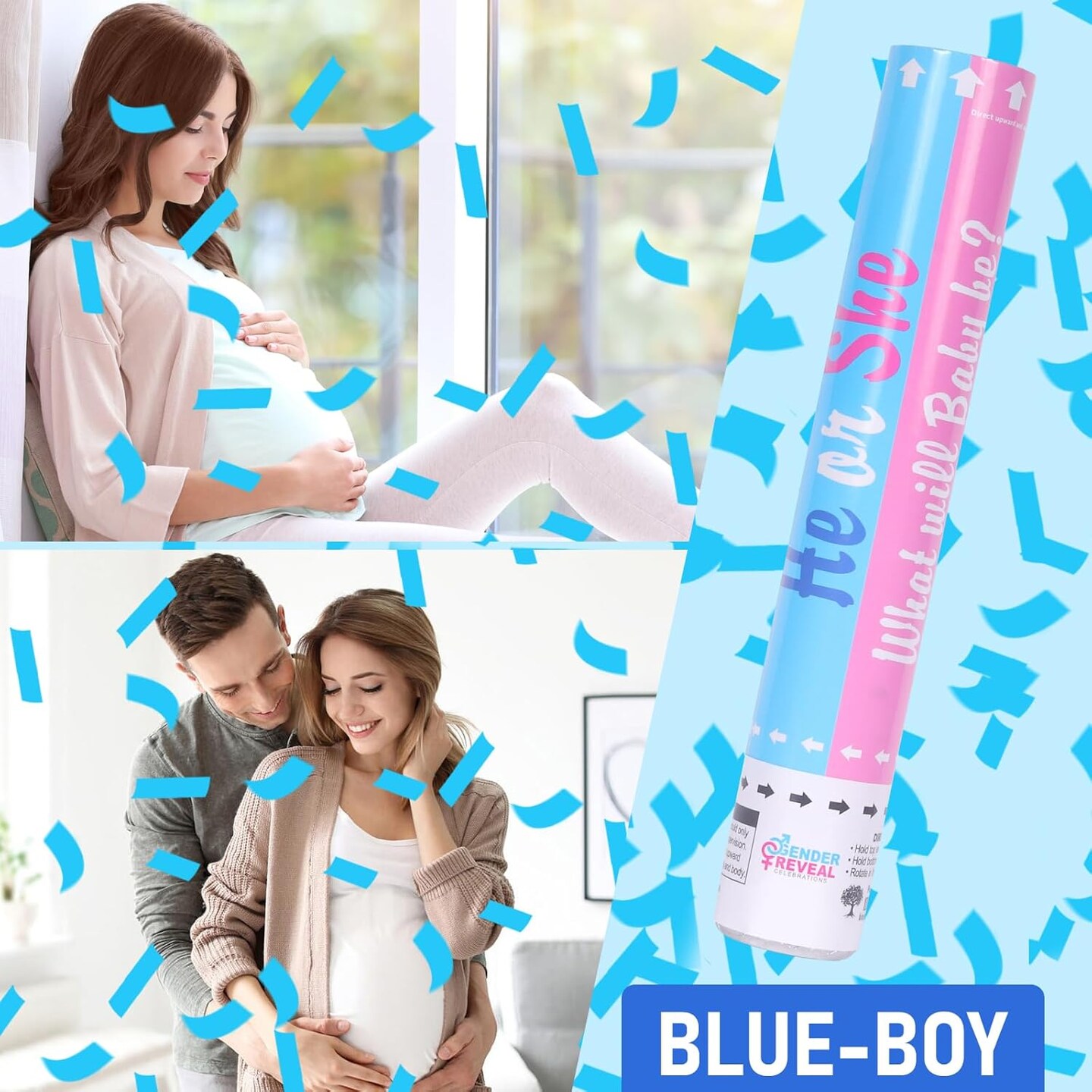 Gender Reveal Confetti Cannon - Set of 4 (2 Blue + 2 Pink) for Stunning Baby Gender Announcements, Perfect Gender Reveal Cannon for Parties and Celebrations