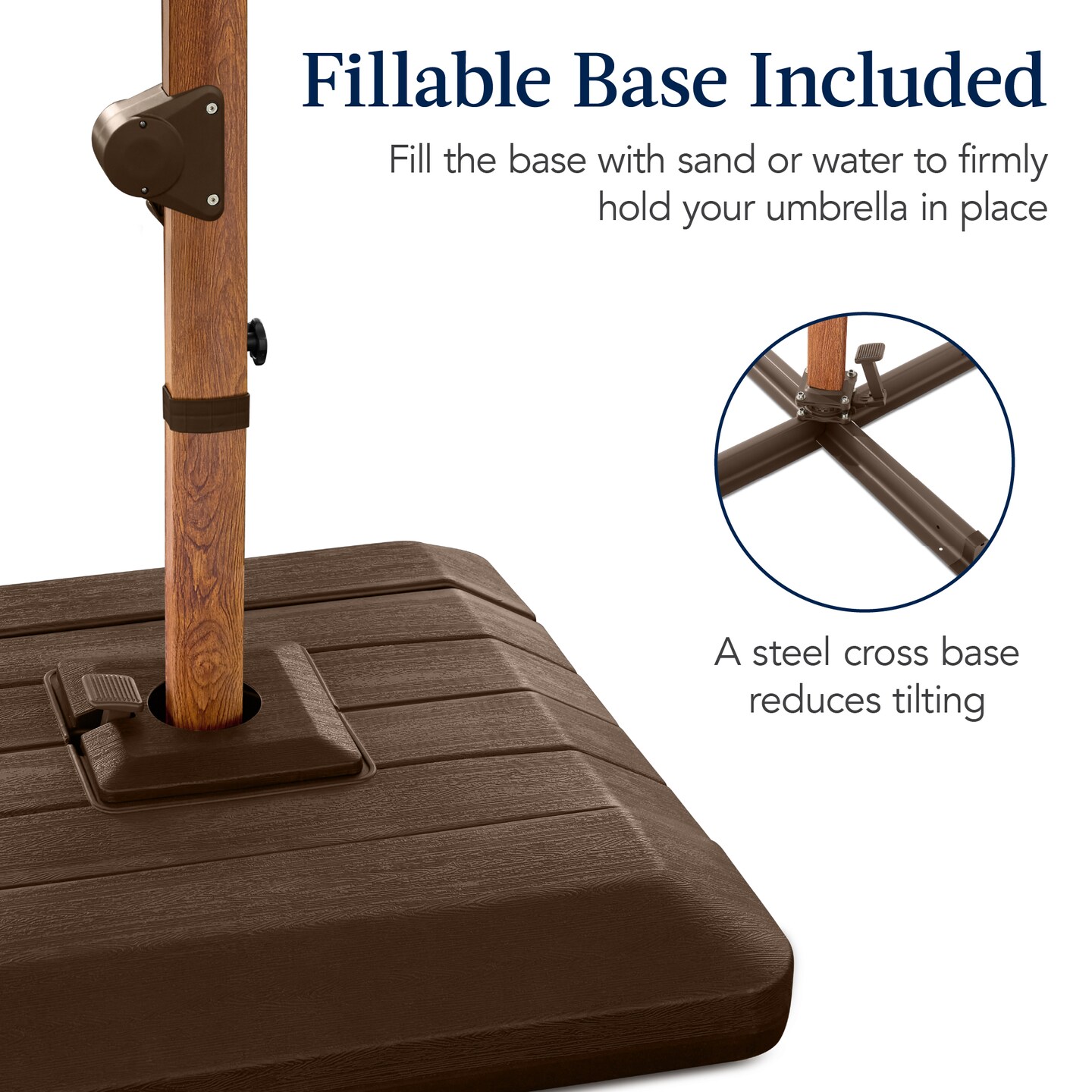 Best Choice Products 10ft Square Woodgrain Pattern 2-Tier Outdoor Solar LED Cantilever Umbrella w/ Base