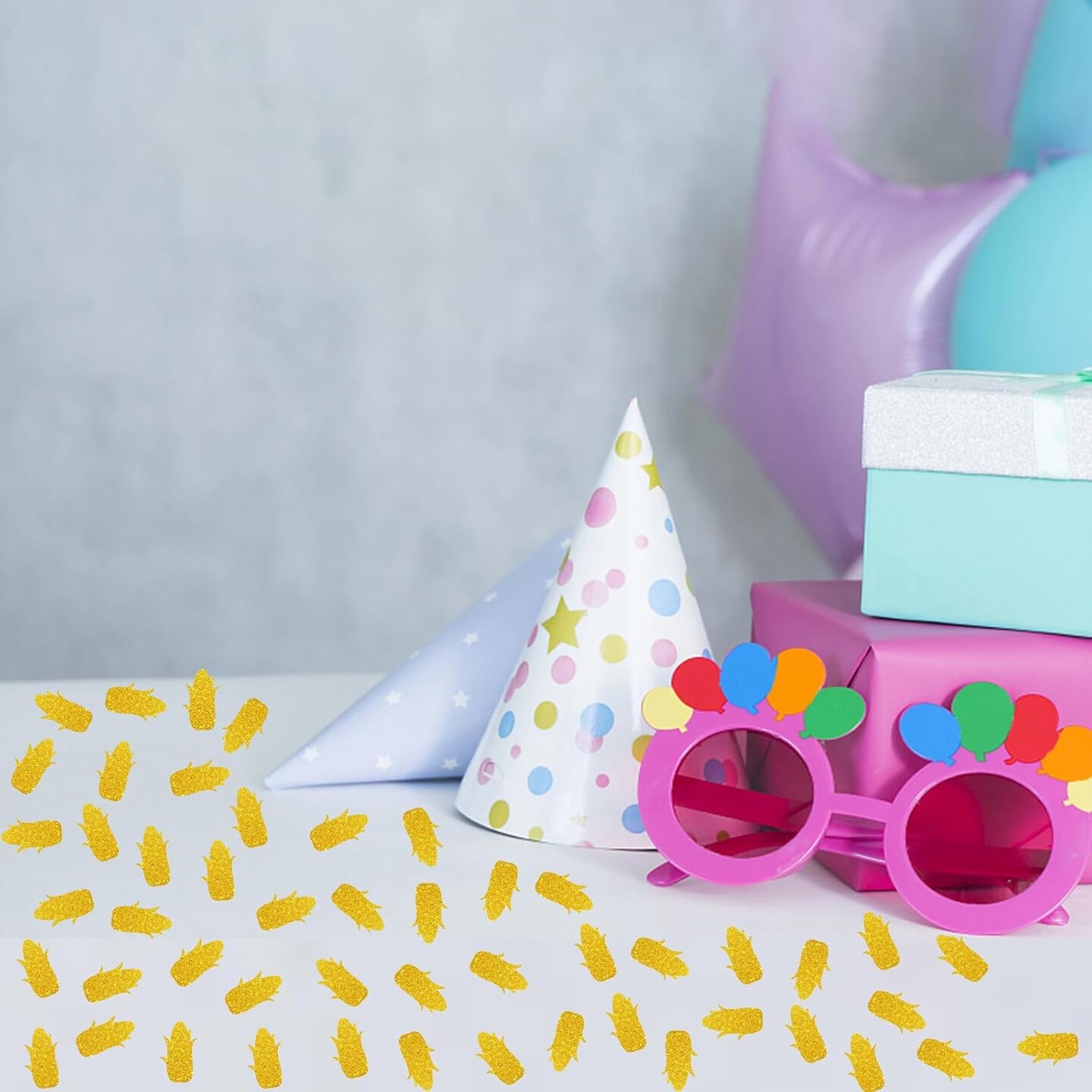 100pcs Corn Confetti, Gold Glitter Vegetables Corn Table Confetti for Baby Shower, Corn Paper Scatters, First Birthday/Welcome Baby Party Table Decoration