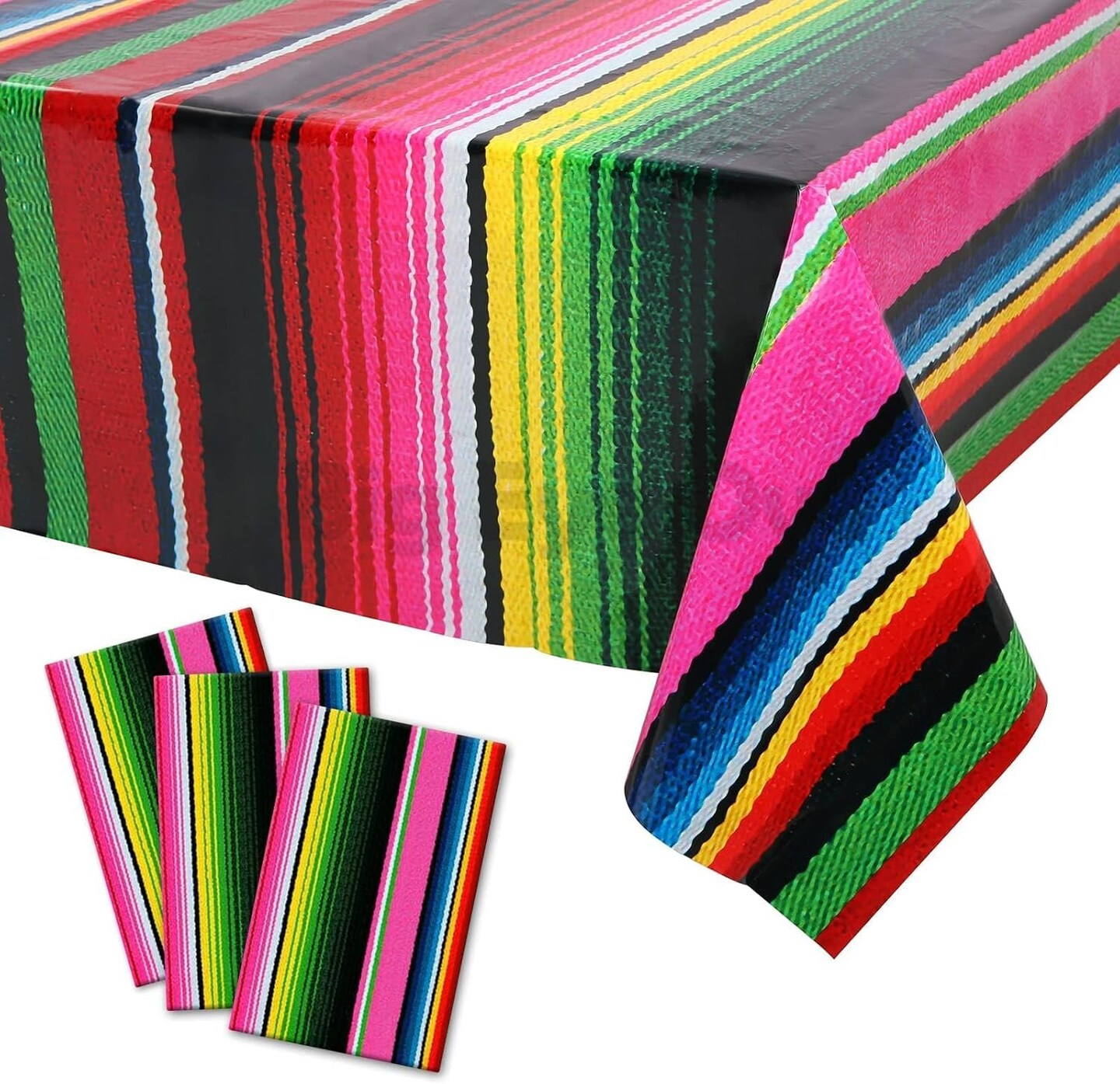 3-Pack Mexican Fiesta Tablecover – Disposable Plastic Cinco de Mayo & Birthday Party Tablecloth