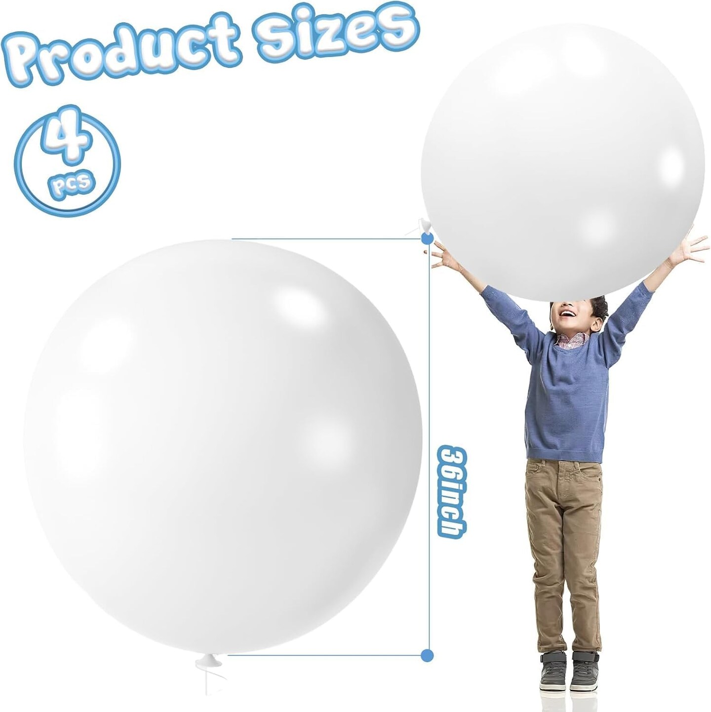 4PCS Large Balloons 36inch, White Giant Balloons Jumbo Balloons Latex Balloons for Wedding Engagement Graduation Anniversary Decorations