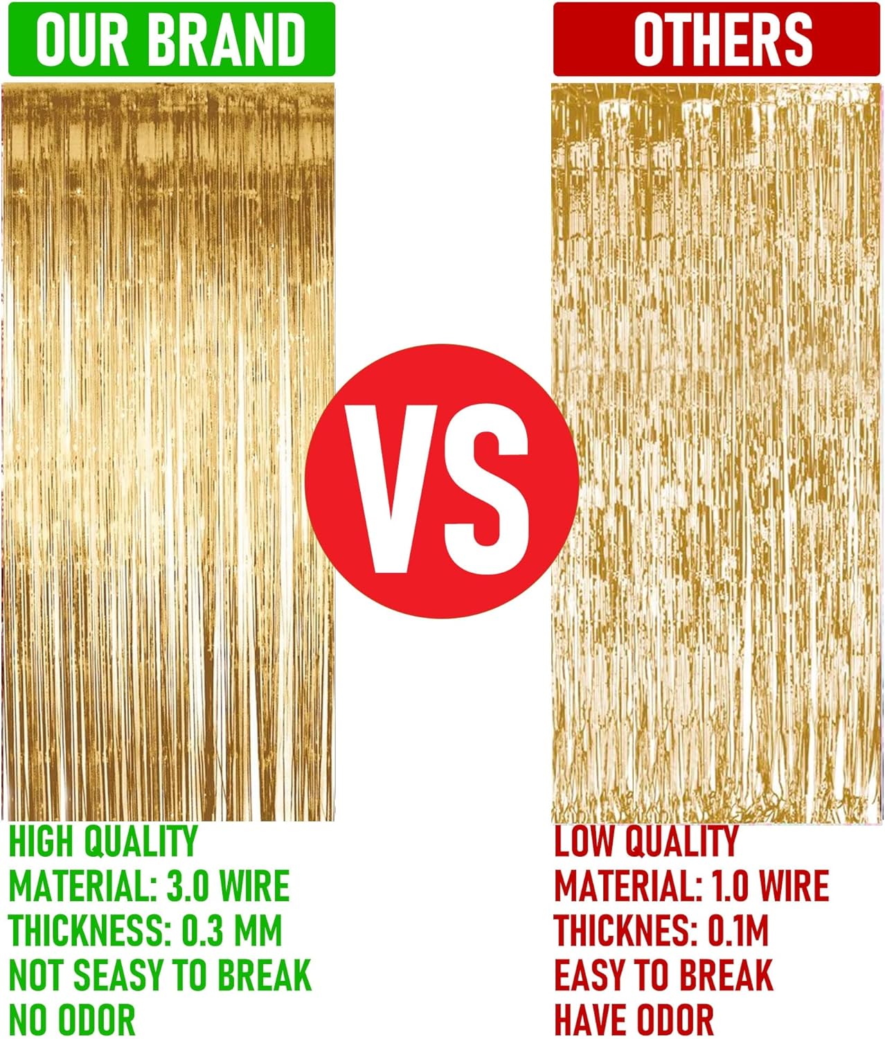 2 Pack Backdrop Curtain, 3FT x 8FT Metallic Tinsel Foil Fringe Curtains Photo Booth Background for Baby Shower Party Birthday Wedding Engagement Bridal Shower (Champagne Gold)