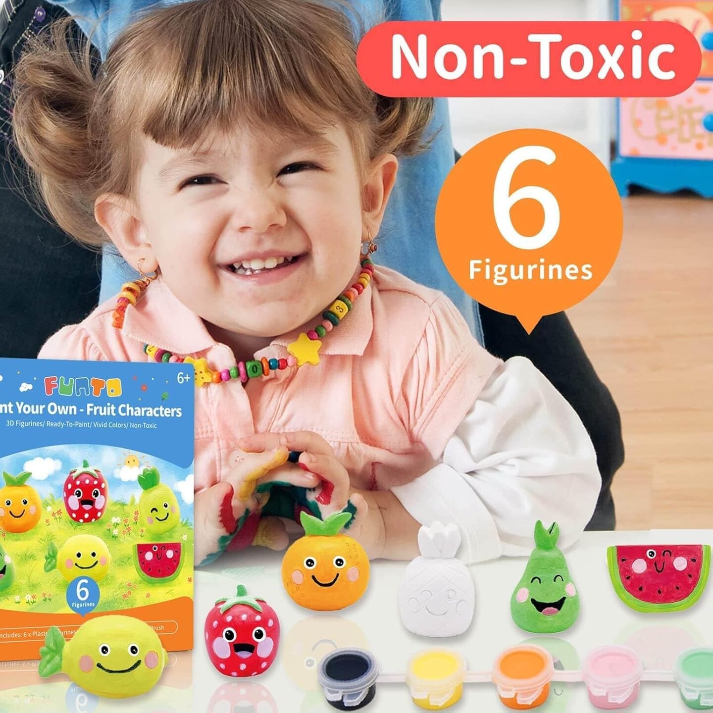 Summer Paint Your Own Fruits Painting Kit, 13 PCS Crafts Set for Kids, STEAM Project Creative Activity DIY Toys with 6 Figurines, 6 Paint Pots, 1 Brush
