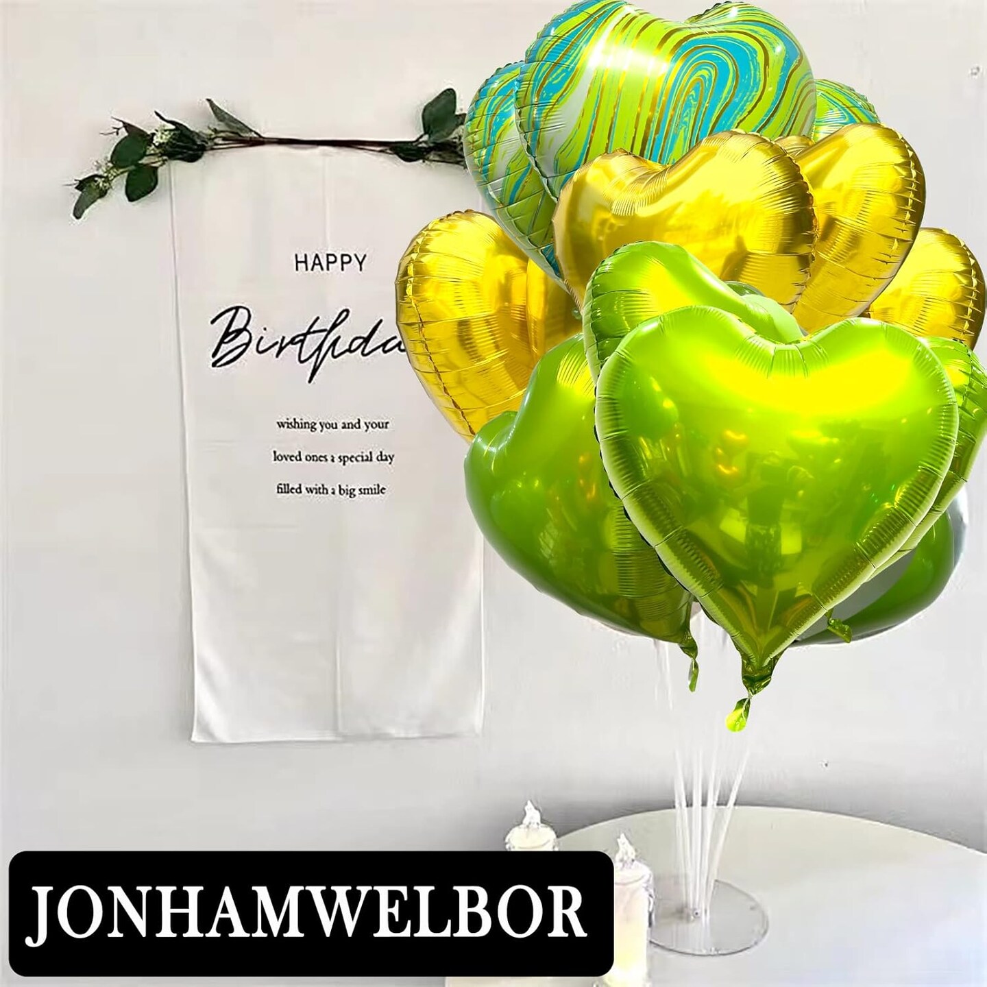 20Pcs 18 inch Lime Green Foil Mylar Heart Shape Balloons Decorations Valentines Birthday Wedding Baby Shower Party (Green and Lime Green)