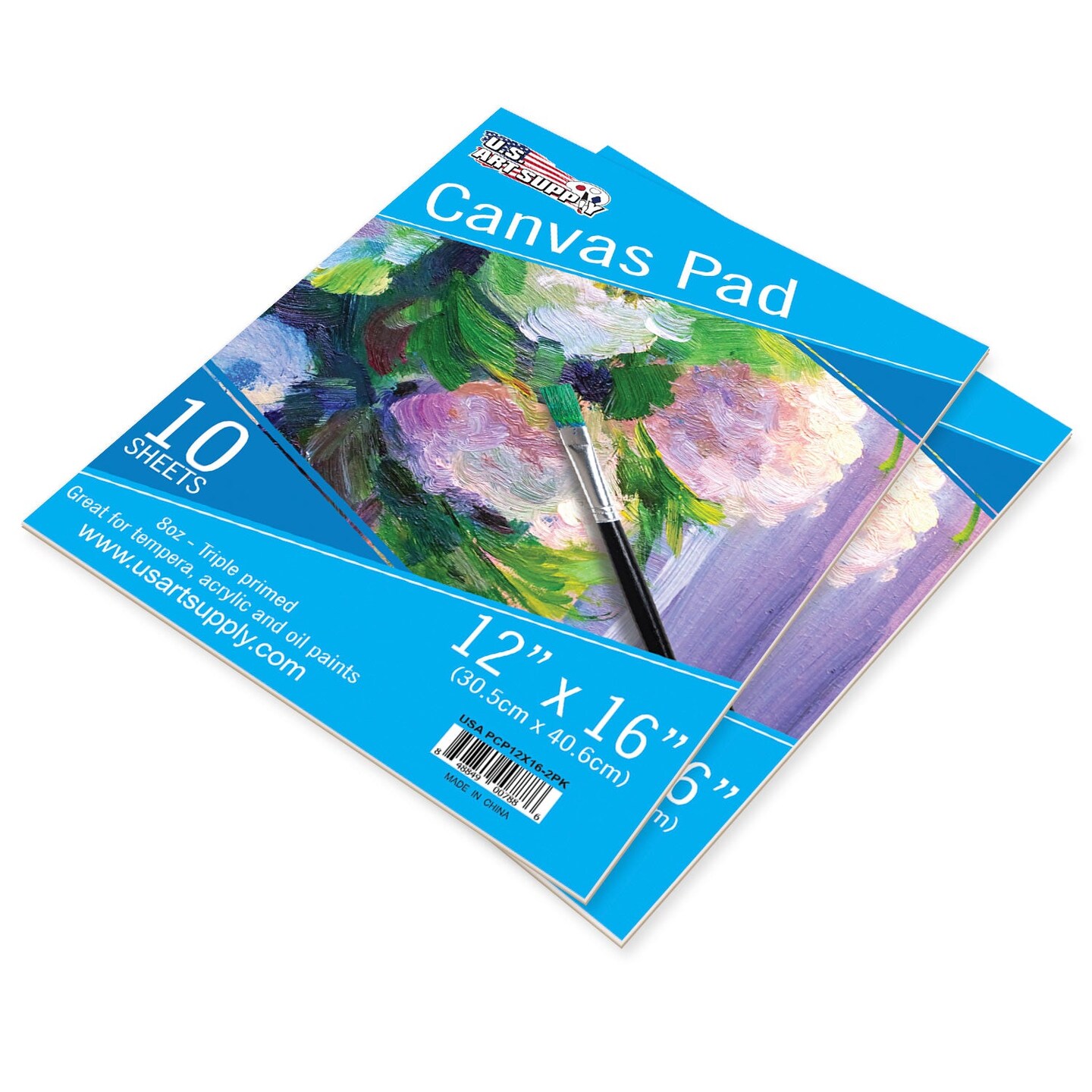 12&#x22; x 16&#x22; 10-Sheet 8-Ounce Triple Primed Acid-Free Canvas Paper Pad (Pack of 2 Pads), Canvas Paper for Acrylic Painting
