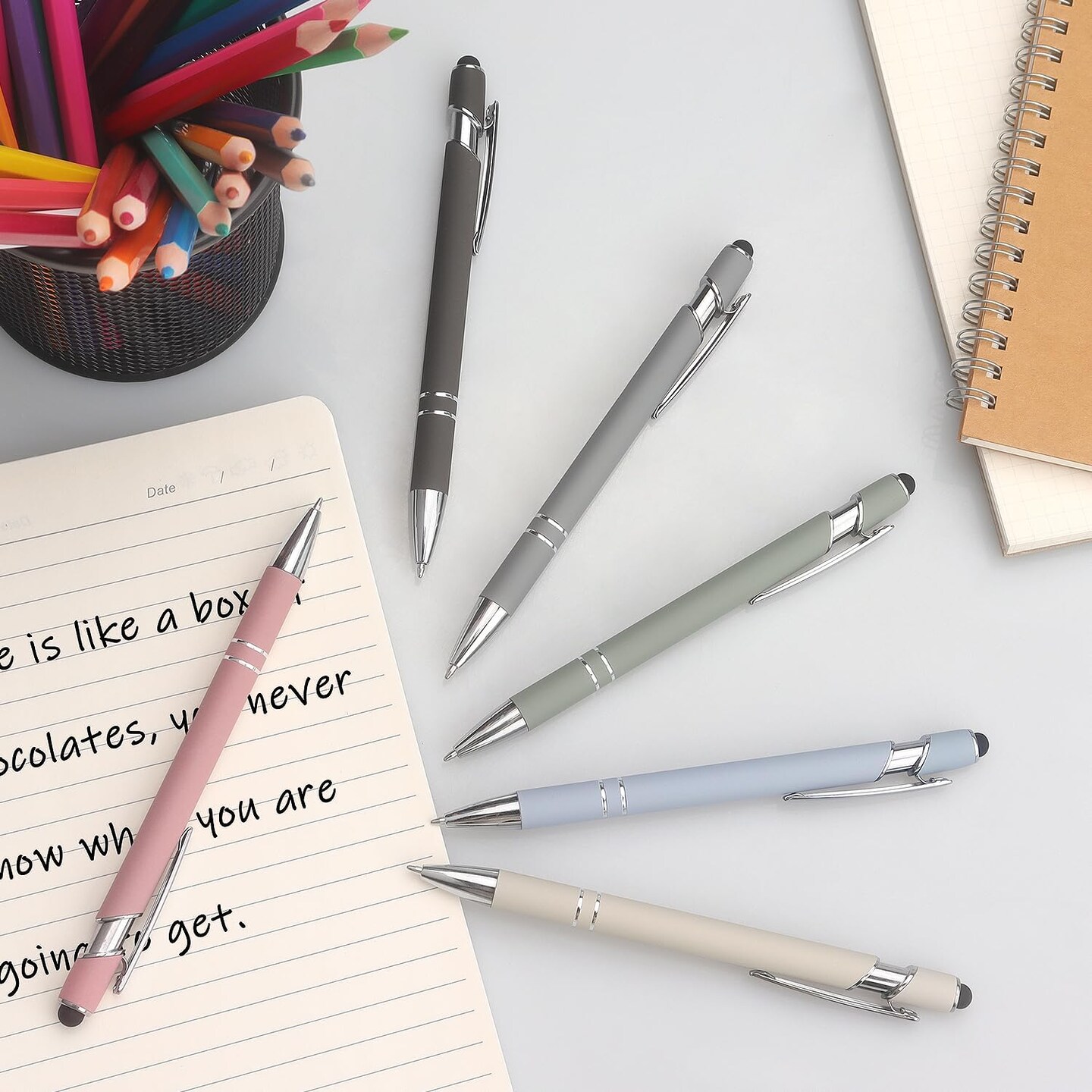 Ballpoint Pen 2-in-1 Stylus Retractable Ballpoint Pen with Stylus tip, Metal Stylus Pen for Touch Screens, 1.0 mm Black Ink (Pastel Color) 6 Pack