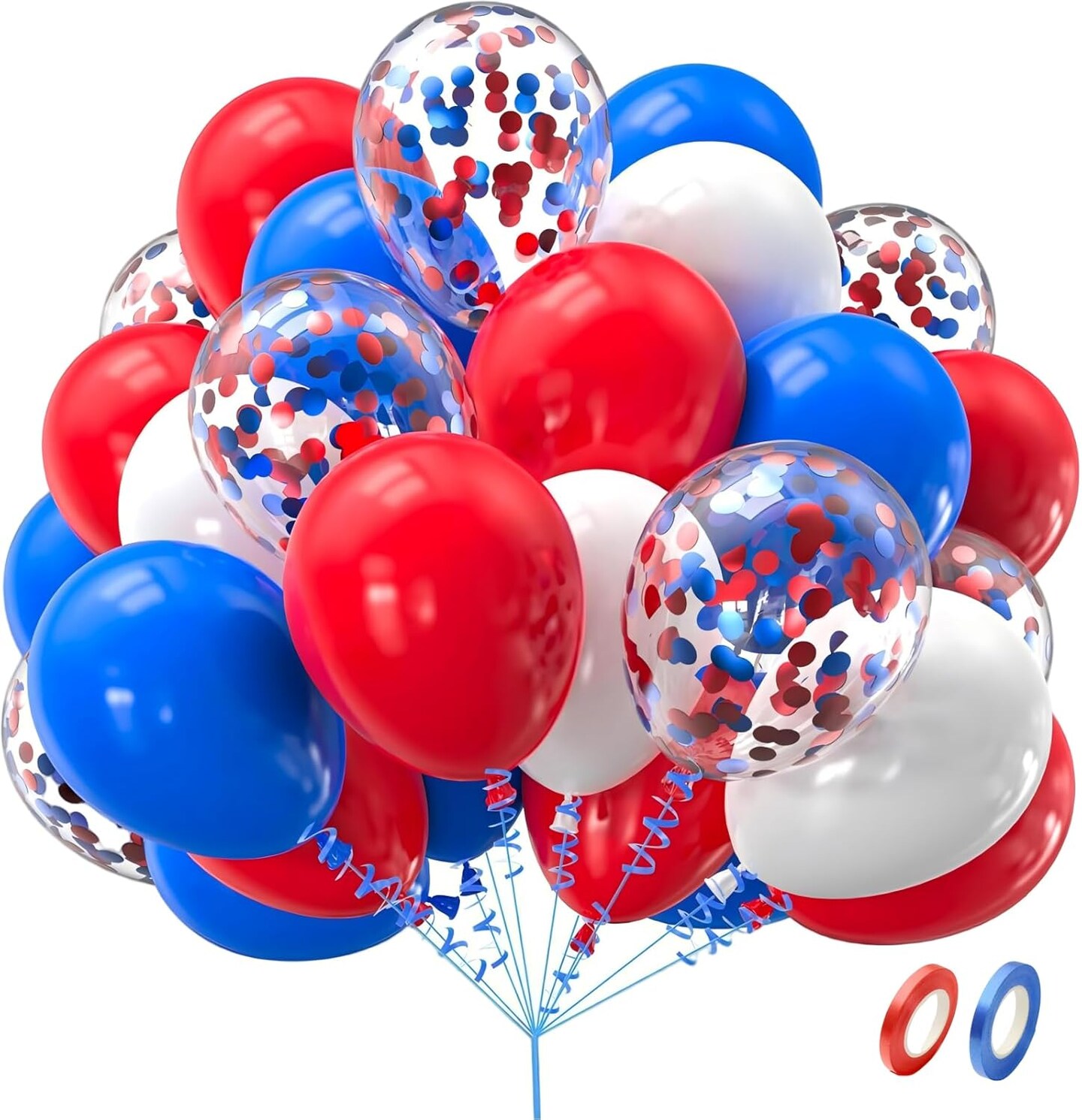 100pcs 12-inch red and blue confetti balloons set, red and blue latex balloons for decorating business events, formal dinners, weddings, birthday parties, graduation celebrations and more