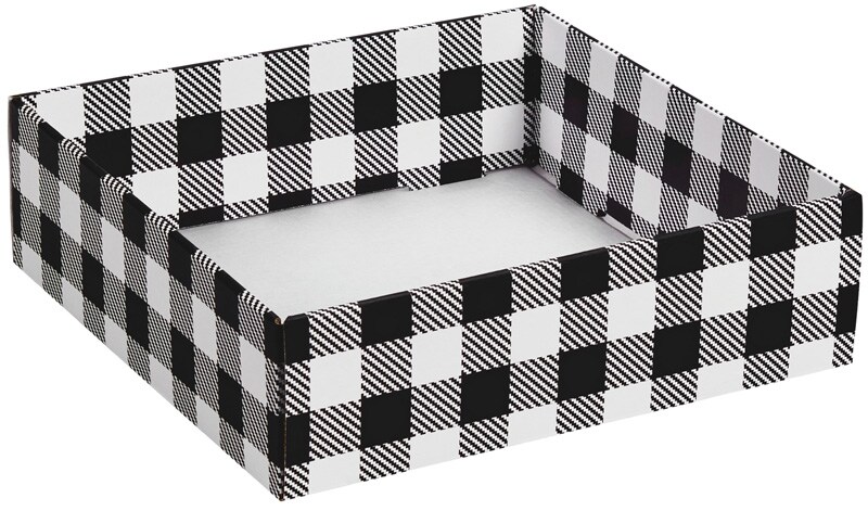 Pack/6: Black &#x26; White Plaid Decorative Trays - 10 x 10 x 3&#x22;