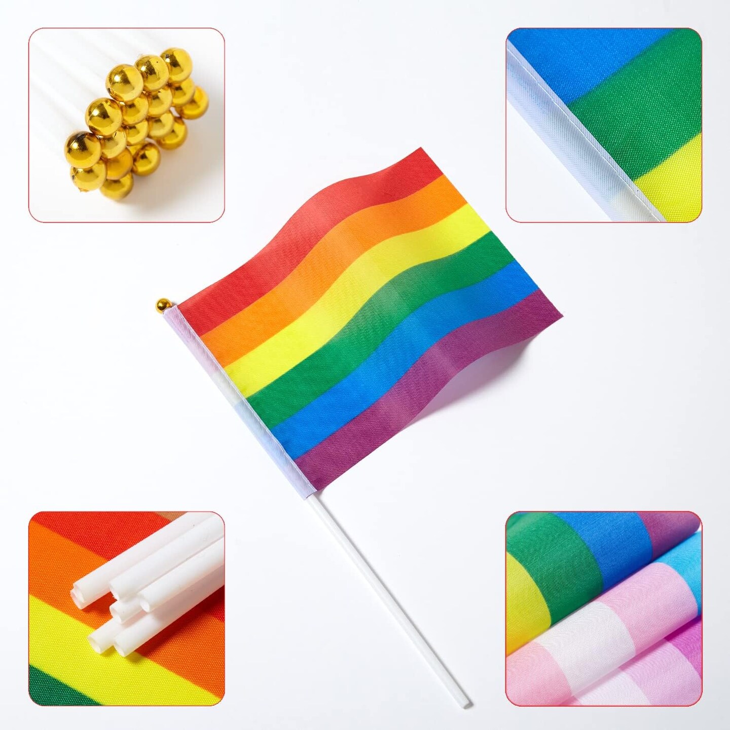 27 Pack Pride Rainbow Flags Gay LGBT Small Mini Hand Held Stick Flag Set Rainbow Festival Party Parades Decorations
