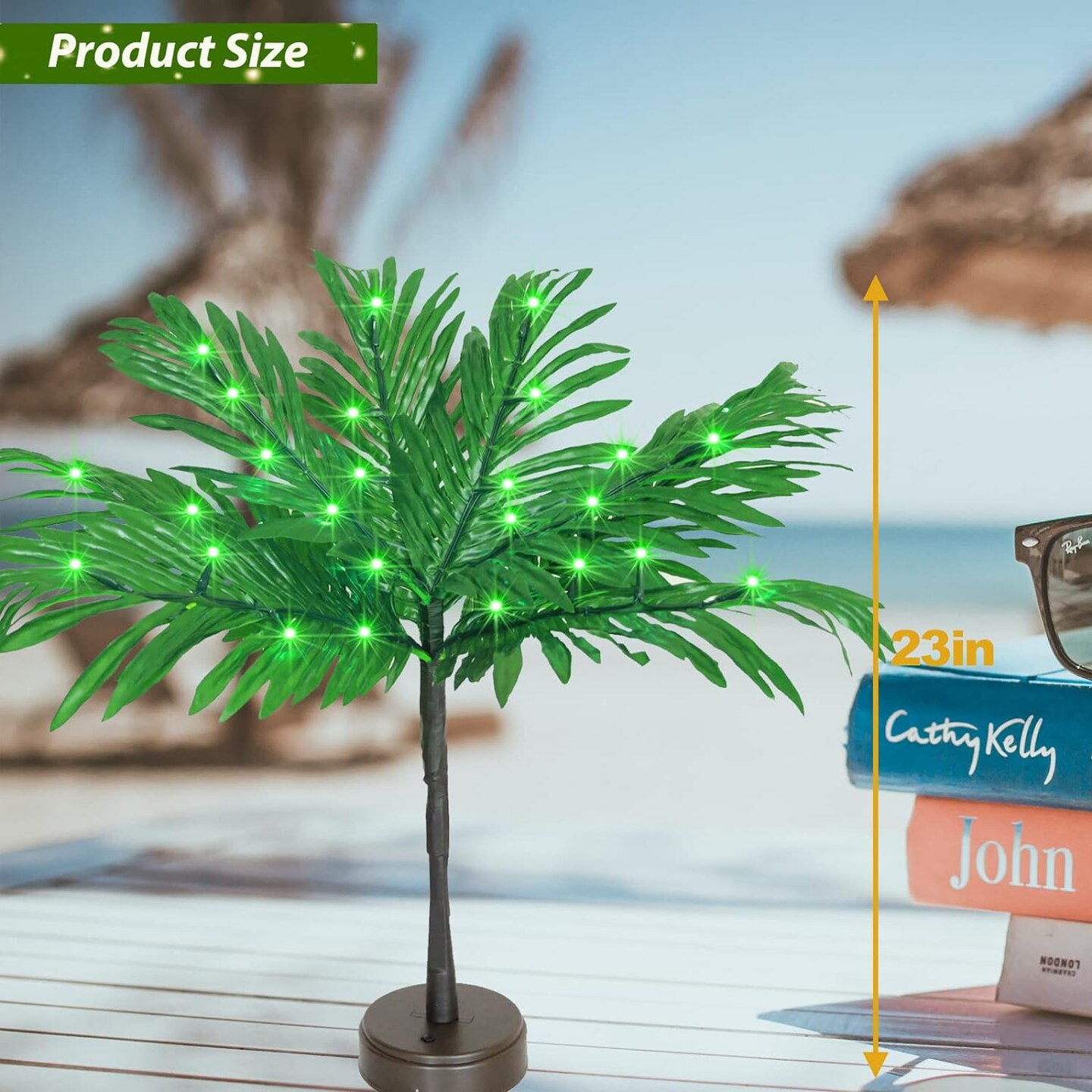 23 In Lighted Palm Tree Summer Tabletop Decor Tropical Artificial Palm Tree Lights Branches LED Mini Light Up Palm Tree Decor Table Centerpiece Summer Hawaiian Party