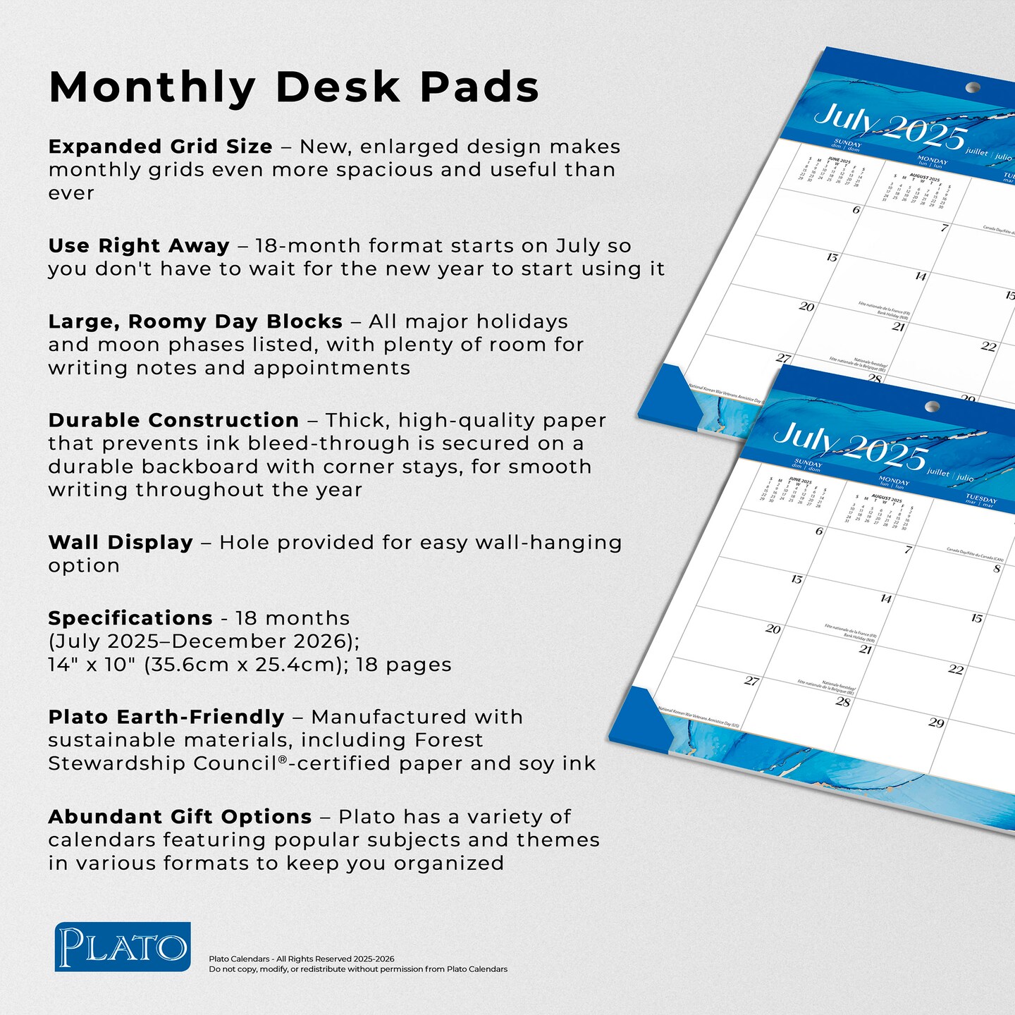 Crackled Blush | 2026 14x10 Inch 18 Months Monthly Desk Pad Calendar | July 2025 - December 2026