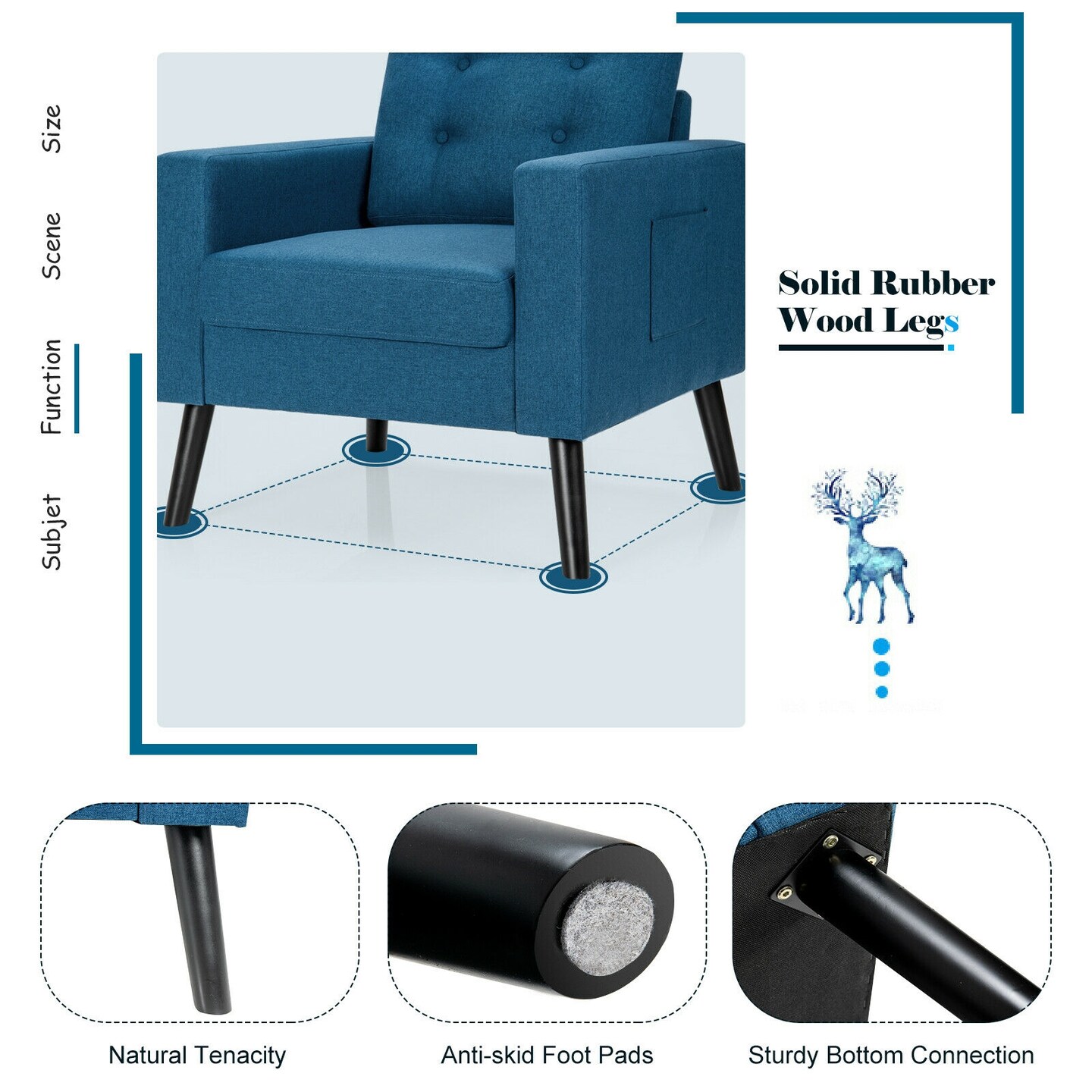 Modern Button Tufted Accent Chair with Rubber Wood Legs and Wide Backrest Ideal for Any Room