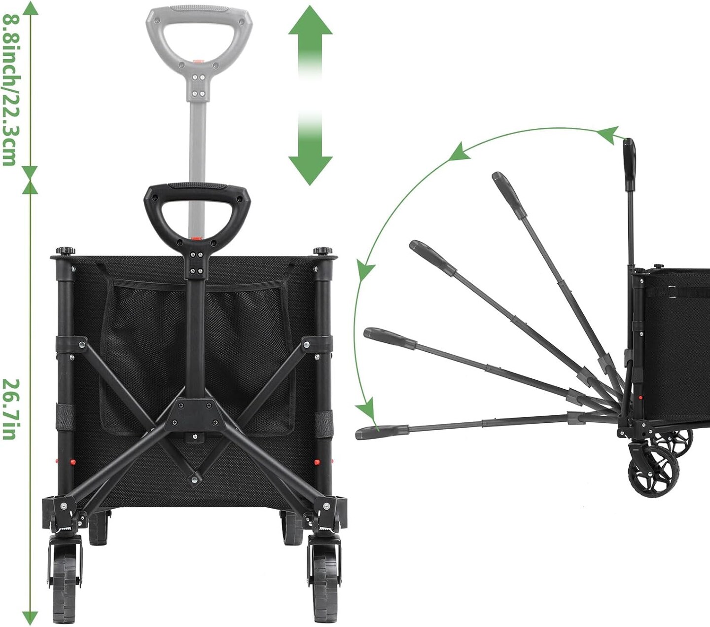 Foldable Wagon Cart with 360° All-Terrain Wheels, 220 lb Capacity, Adjustable Handle - Collapsible Utility Cart for Camping, Beach, Gardening & Shopping