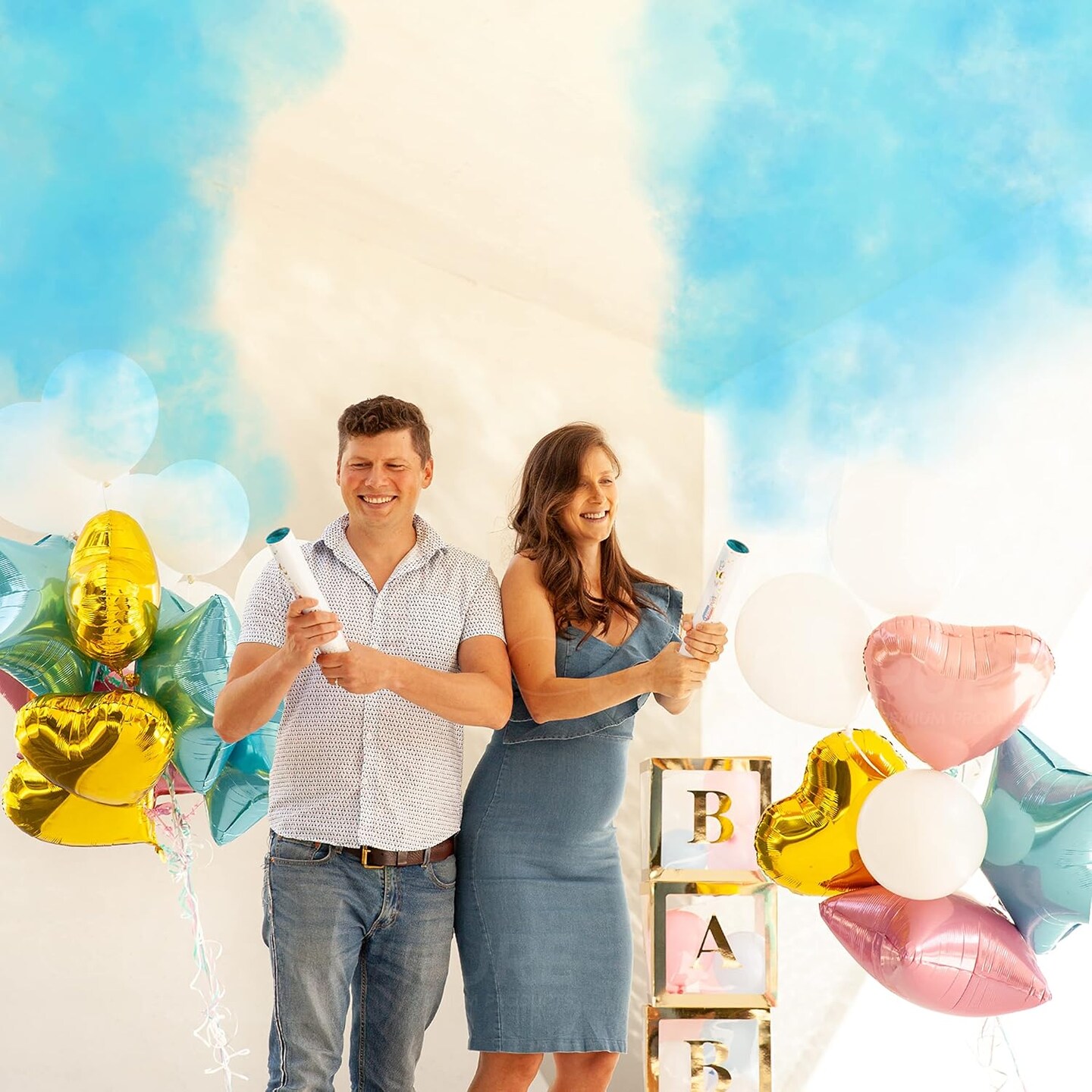 Gender Reveal Confetti Cannon - Biodegradable Powder Cannons Smoke Bomb - Blue 2 Pack - Party Poppers Confetti Popper Shooter for Baby Boy Gender Reveal