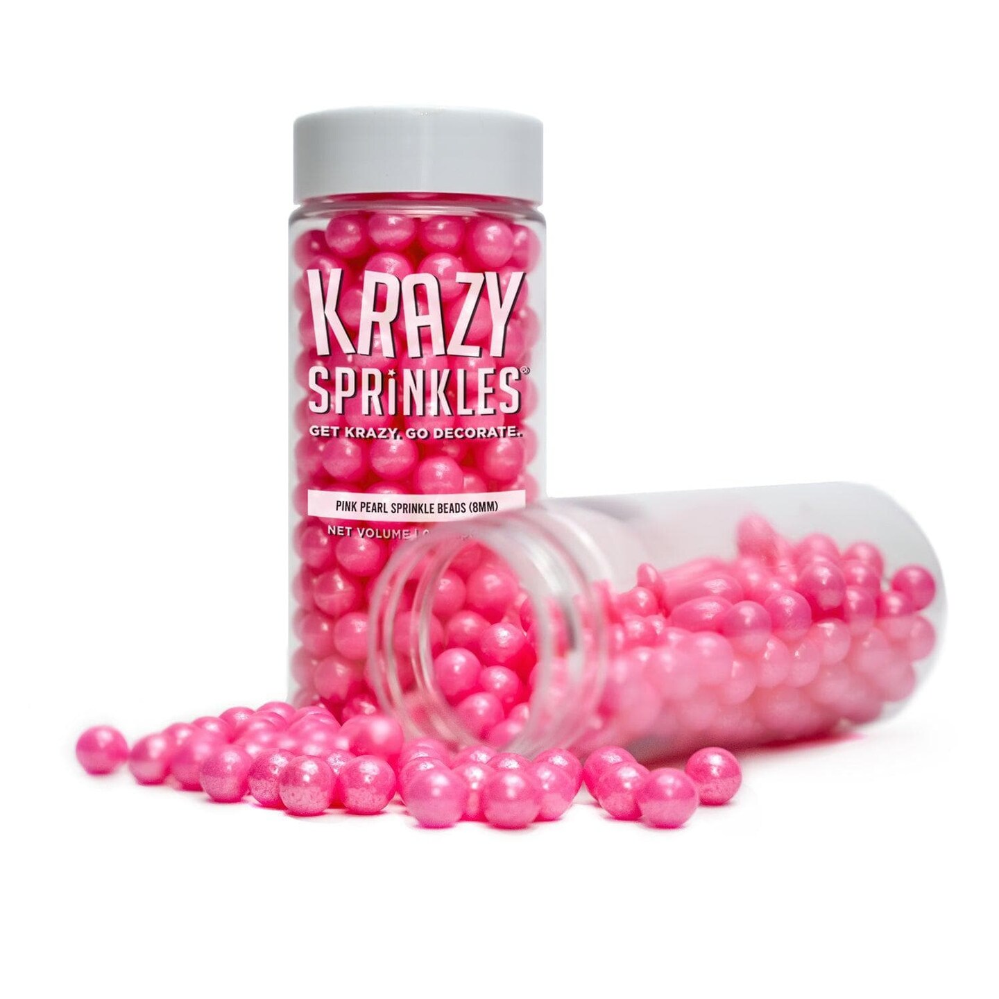 Krazy Sprinkles - Pink Pearl 8mm Beads (1/2 Cup, 1x Jar) for Cakes, Ice Cream & Cookies