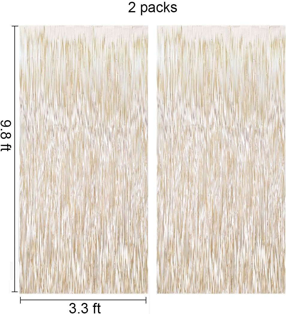 Champagne Gold Backdrop Curtains -6.5x9.8 feet, Pack of 2 | LILF Matte Foil Fringe Curtain Tinsel Streamers Backdrop with Non-Marking Tape for Birthday Bachelorette Party Decoration Photo Booth Props