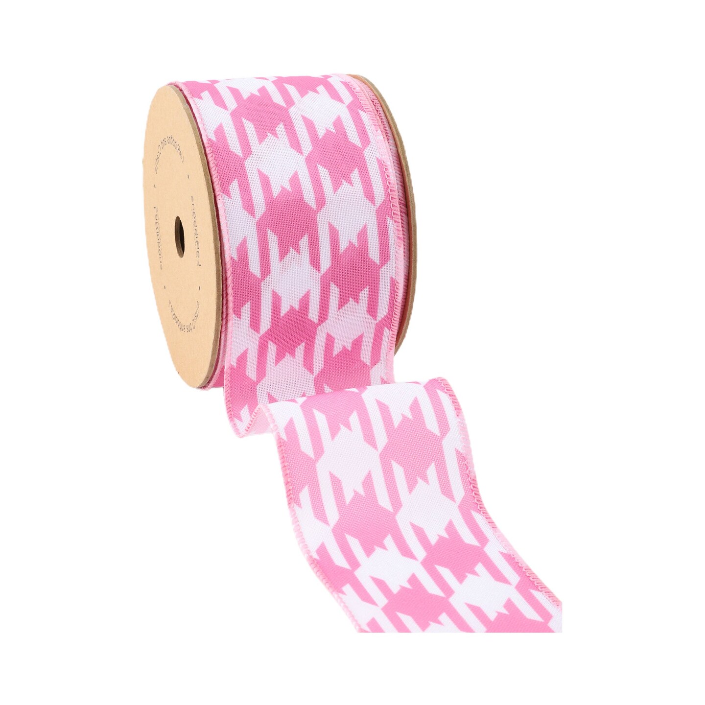 LaRibbons 2 1/2" Wired Ribbon, Pink/White Herringbone, 10 Yard Roll