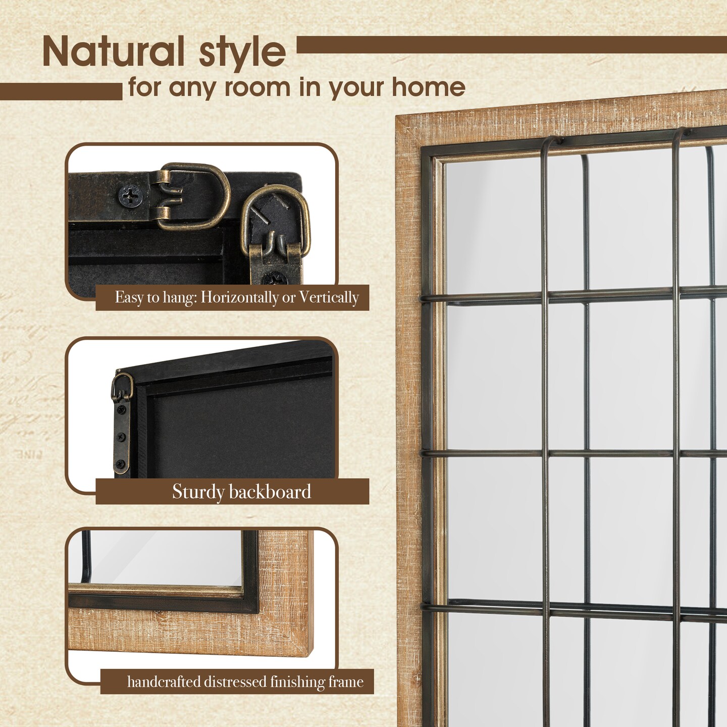 Set of 2 31.5&#x22;H Large Farmhouse Wooden Metal Windowpane Accent Wall Mirror
