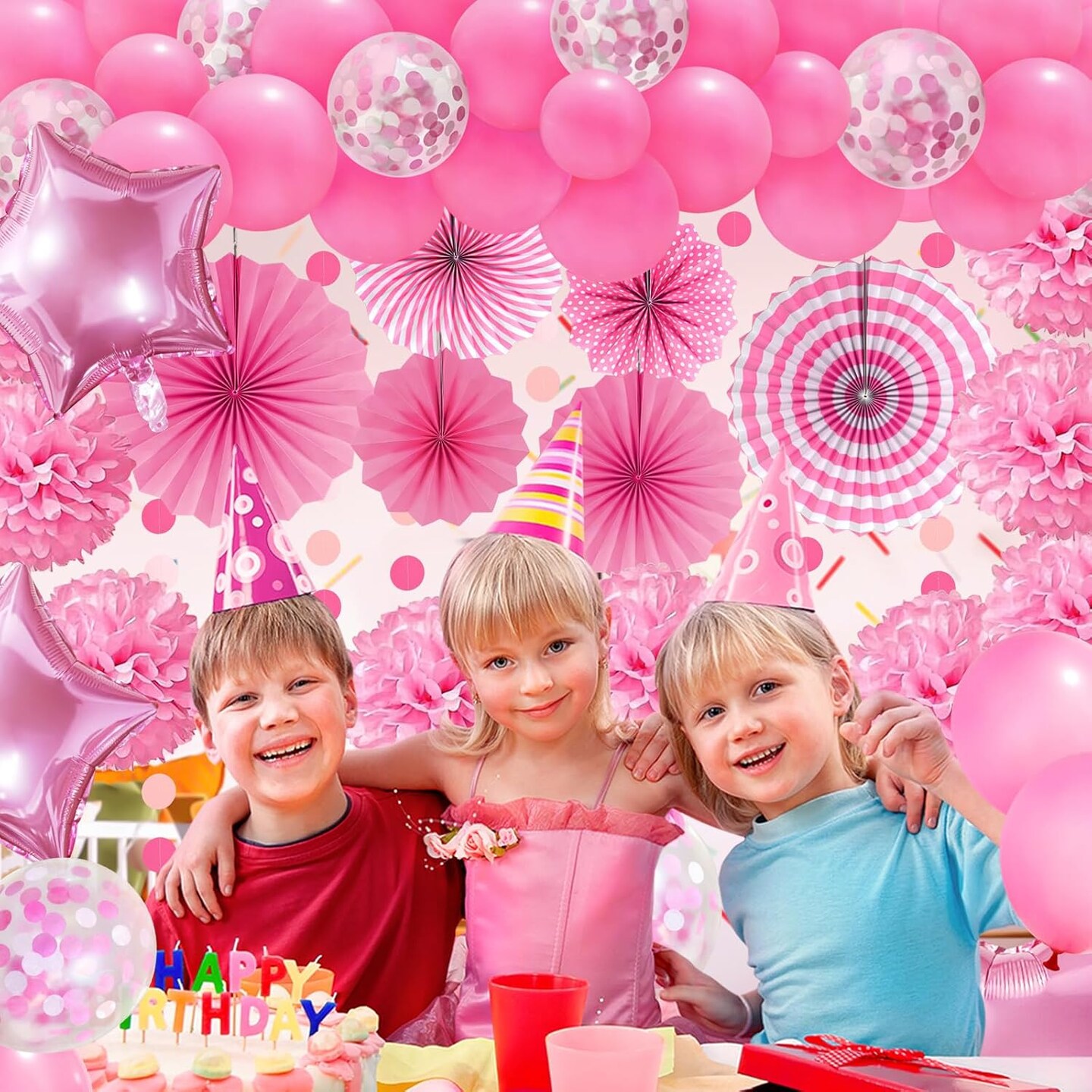 Pink Paper Pompom & Balloon Garland – Party Decorations for Birthday, Baby Shower, Bachelorette & Wedding