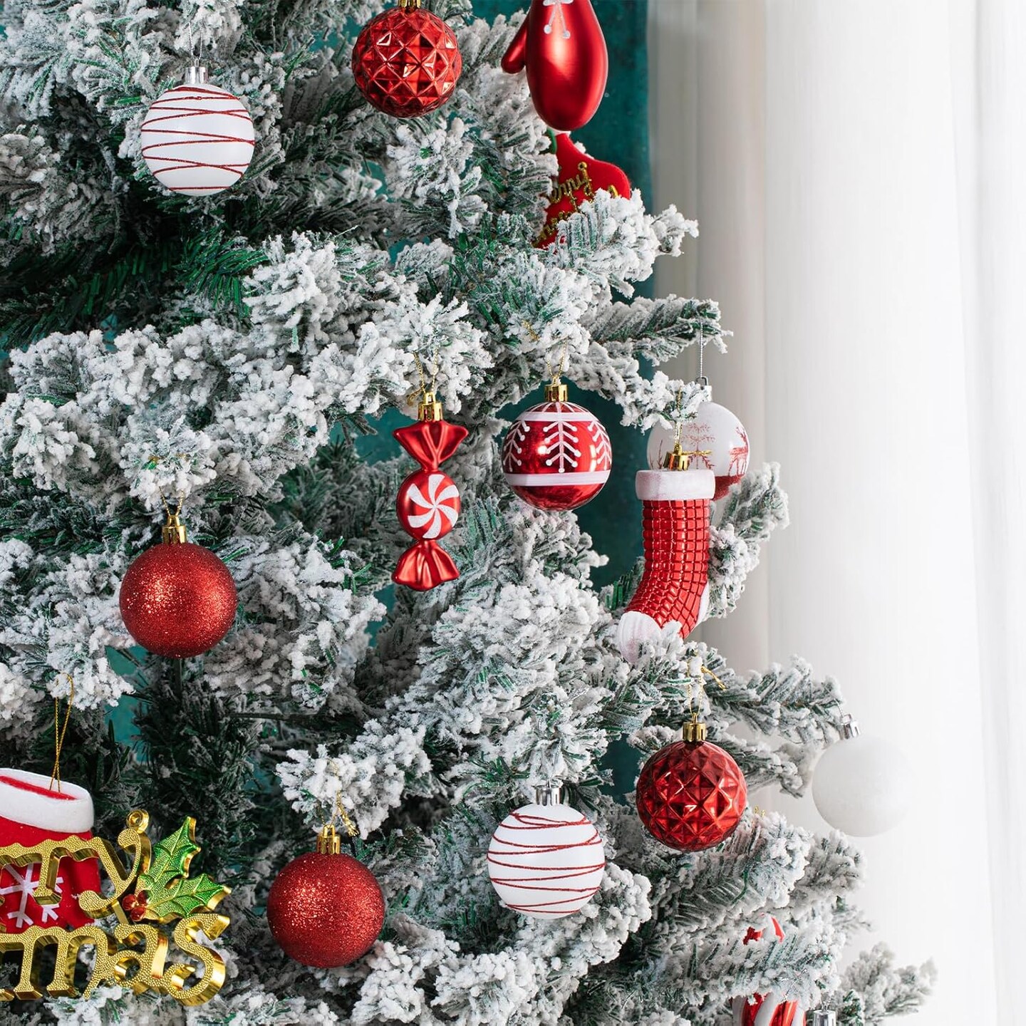 87Pcs Christmas Ball Ornaments Set, Assorted Shatterproof Hanging Tree Decorative for Xmas Tree Holiday Party and Home Decor (Red & White)