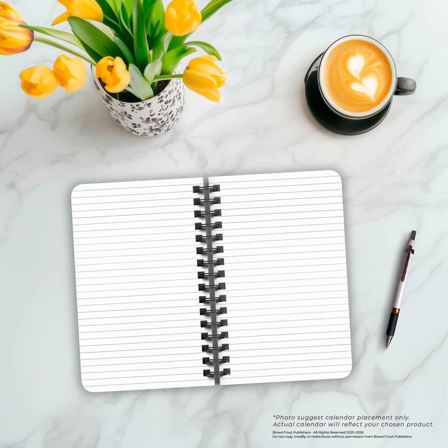 Black Floral | 5.25x8.25 Inch Compact Wire Journal | Non-Dated | Foil Stamped Cover