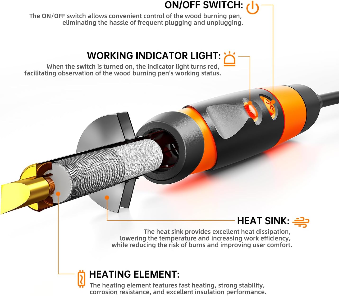 Wood Burning Kit Professional Pyrography Wood Burning Tool, Wood Burner Kit with Accessories for Embossing Carving DIY Adults Crafts Beginners (orange)