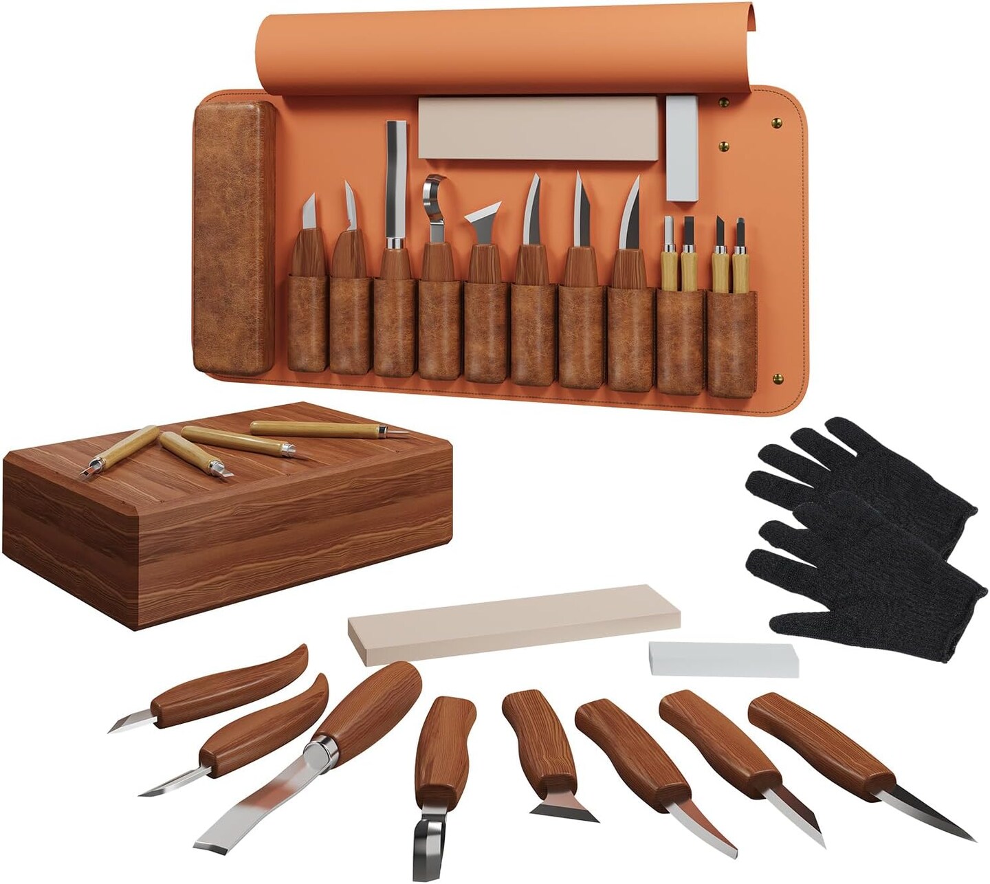Wood Carving Kit Deluxe Hand Carving Tool Set, 16 Wood Whittling Kit High-Carbon Steel, Wood Art Tools 8 Whittling Knives &#x26; 4 Detail Carving Knives