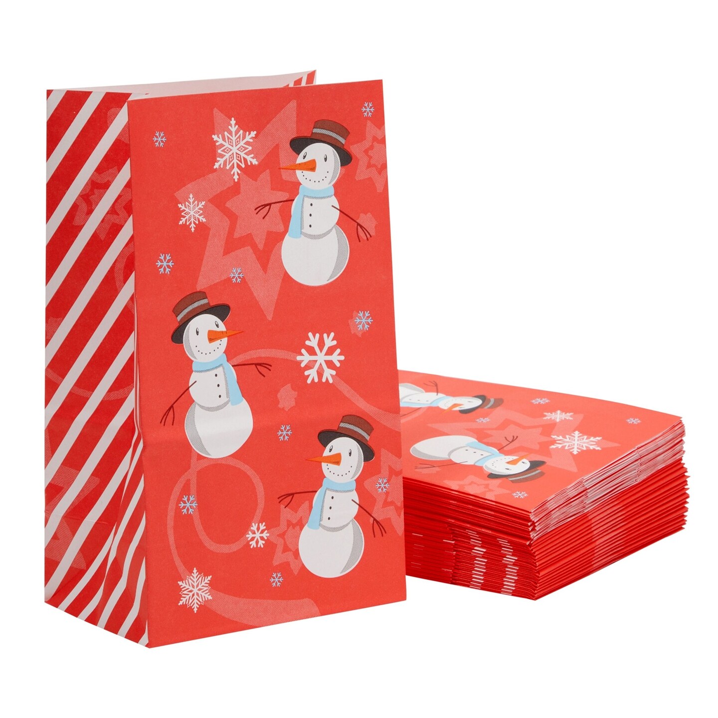 36 Pack Bulk Snowman Christmas Gift Bags, 5.1 x 8.7 x 3.2 Inch Christmas Goody Bags for Kids, Holiday Party Favor for Gifts, Treats, and Snacks