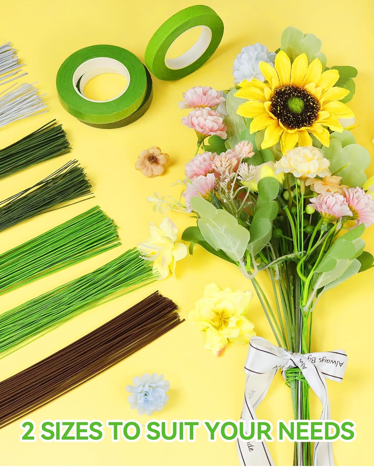 100 PCS 26 Gauge Green Floral Wire Stems for Artificial Flower Making,Florist Wire,Flower Wire for Crafts,Alambre para Flores for Wreaths, Flower Arrangements and DIY Projects