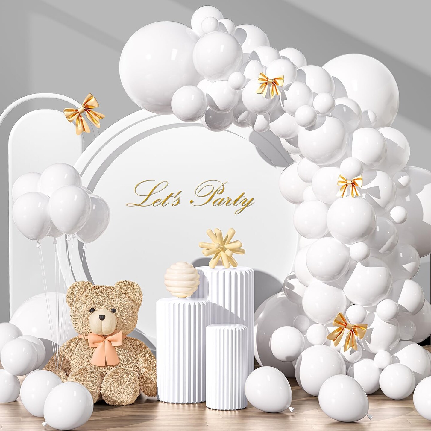 135pcs White Balloons Different Sizes 18&#x22; 12&#x22; 10&#x22; 5&#x22; White Latex Balloon Garland Arch Kit for Boys Girls Birthday Baby Shower Wedding Anniversary Graduation Party Decorations (03-White)