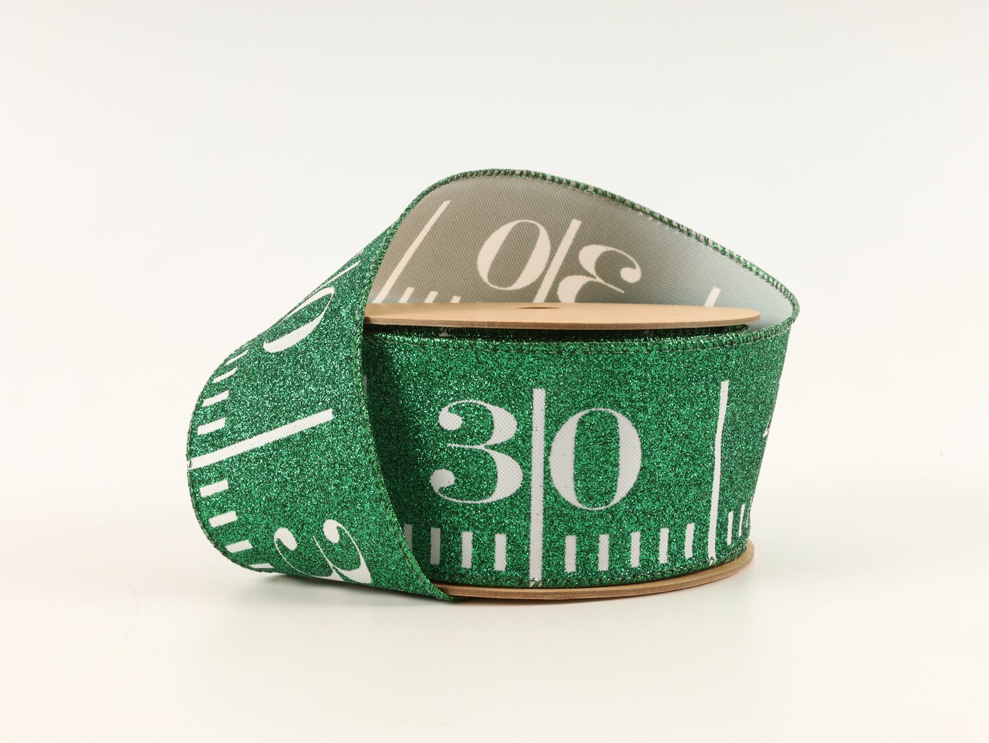 LaRibbons 2 1/2" Wired Ribbon | Green Glitter Football Yardage | 10 Yard Roll