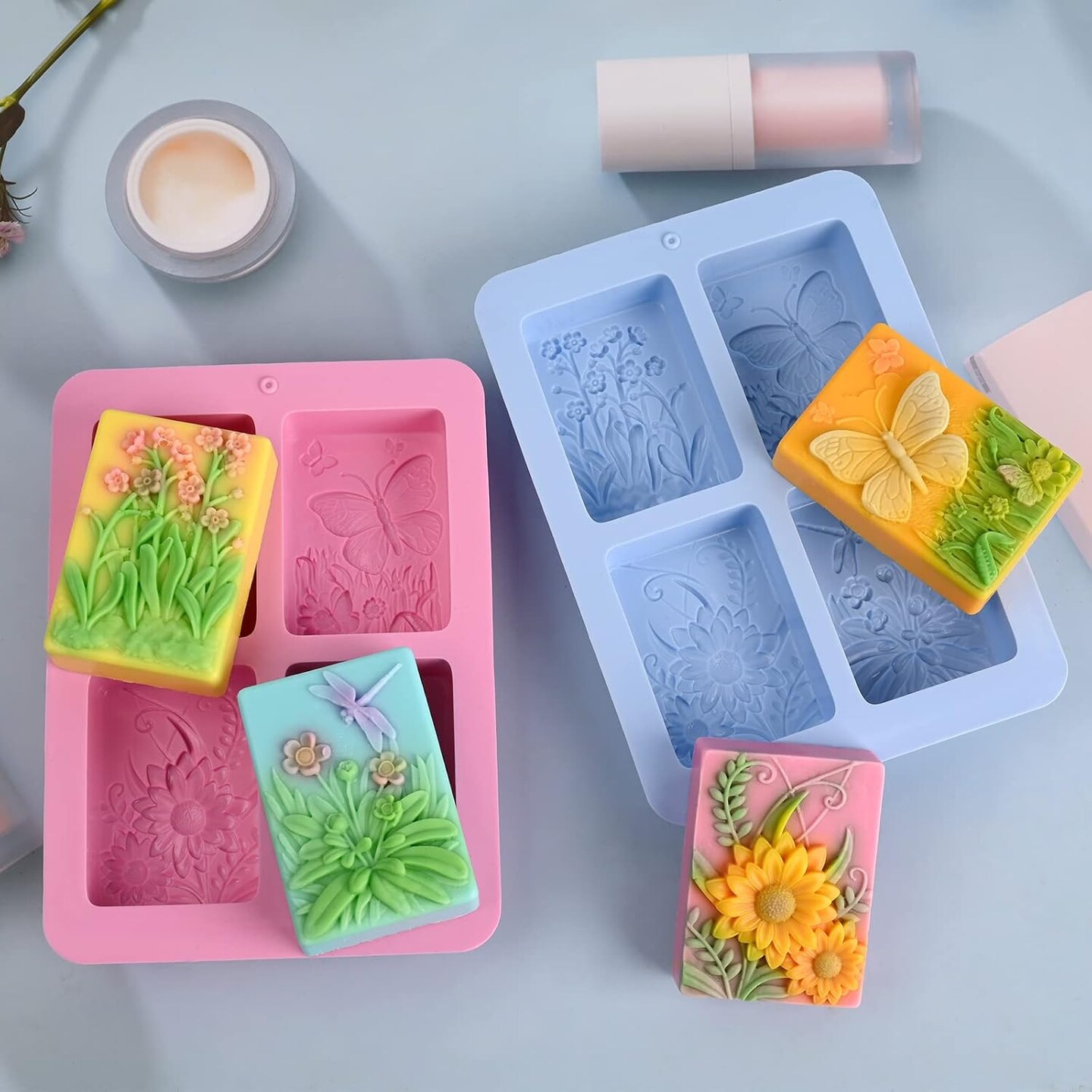 Soap Molds Silicone, 3D Rectangular Insect Flower Silicone Molds for Handmade Craft Soap