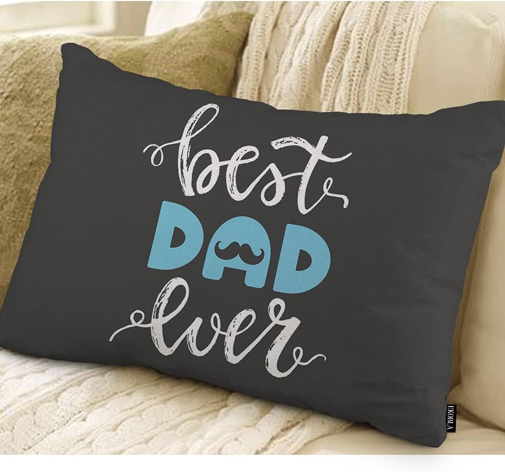 Happy Father&#x27;s Day Lumbar Pillow Cases Best Dad Ever Mustache Beard Calligraphy Blue Black White Decorative Throw Pillow Cover Rectangle Cushion Covers Cotton Linen 12x20 Inch for Men Women